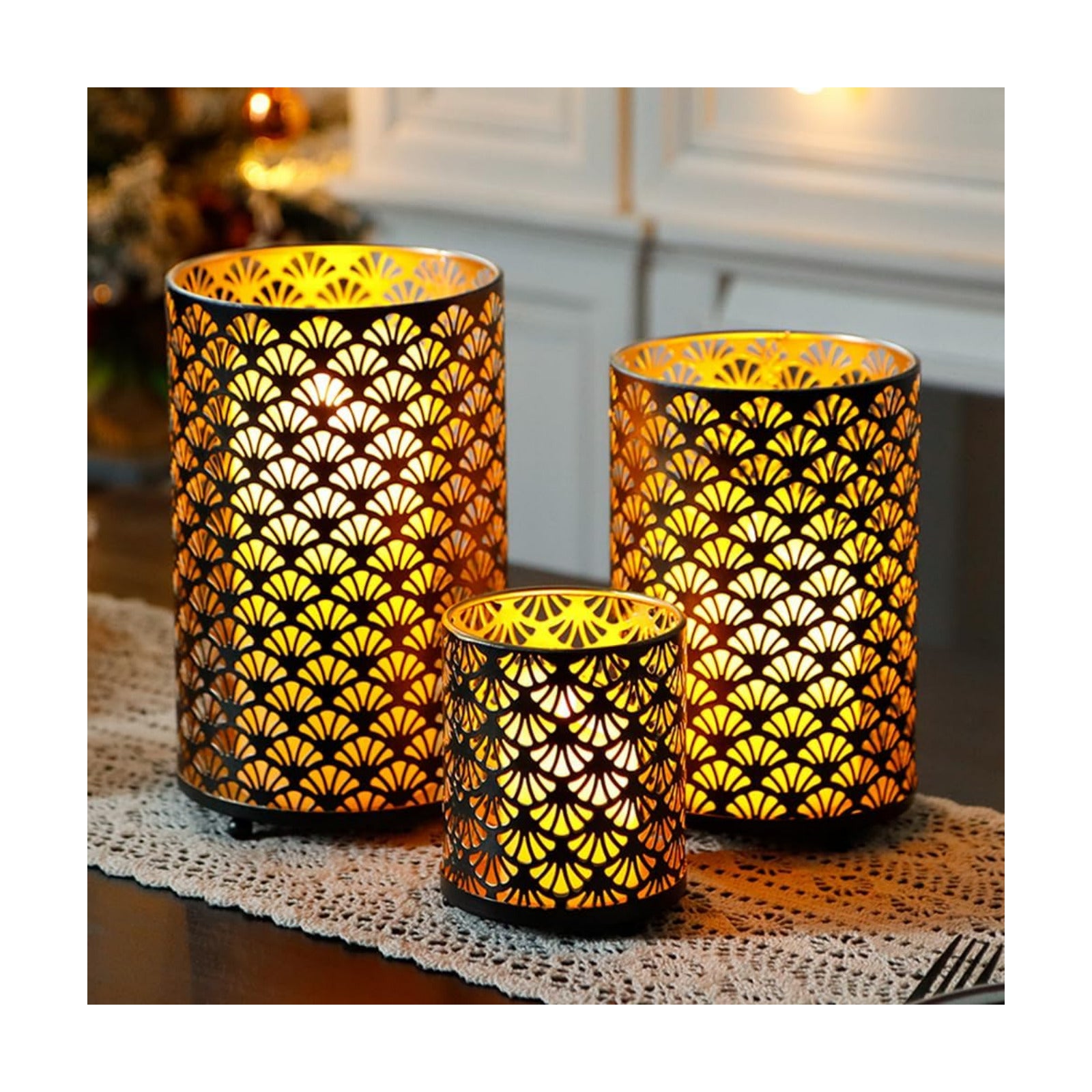 JHY DESIGN Set of 3 Metal Candle Holders Bronze Hurricane Pillar Candleholder Vintage Table Candlestick Holders Great