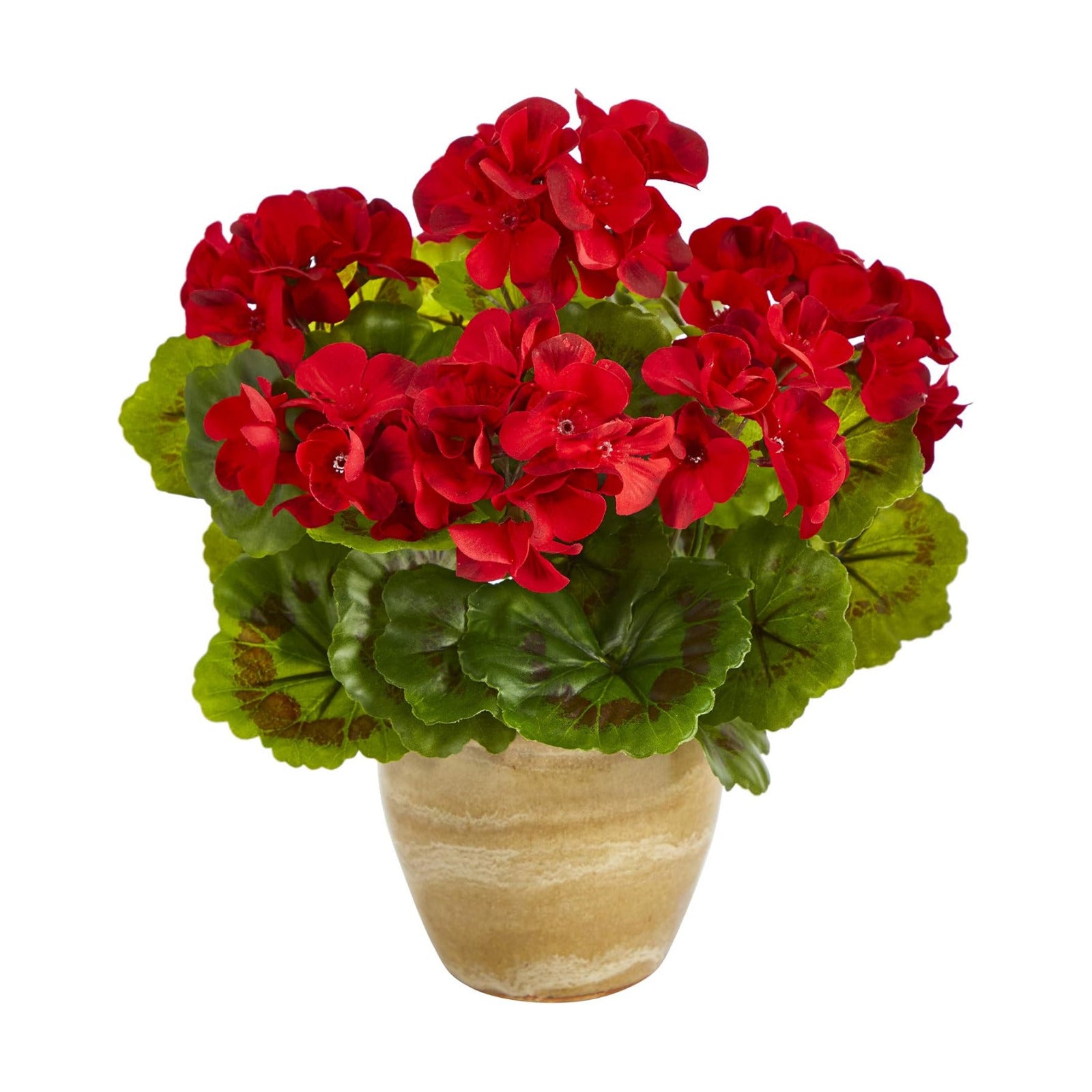 . Geranium Artificial Plant in Ceramic Planter UV Resistant / Red / 11 Inch