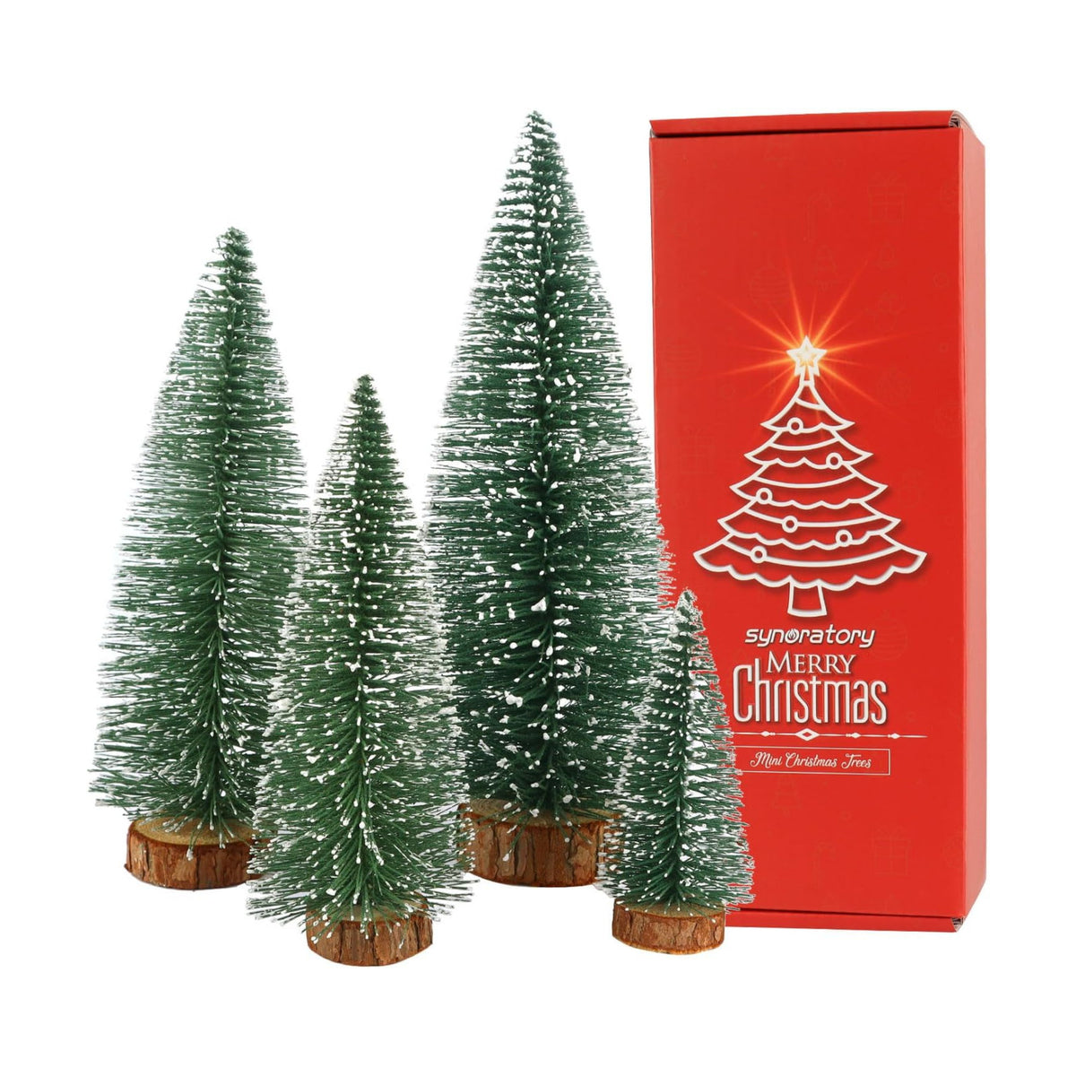 Small Christmas Tree,Mini Christmas Tree, Mini Pine Tree, Bottle Brush Fake Trees with Wooden Base for Tabletop Decorative (Plant Green)
