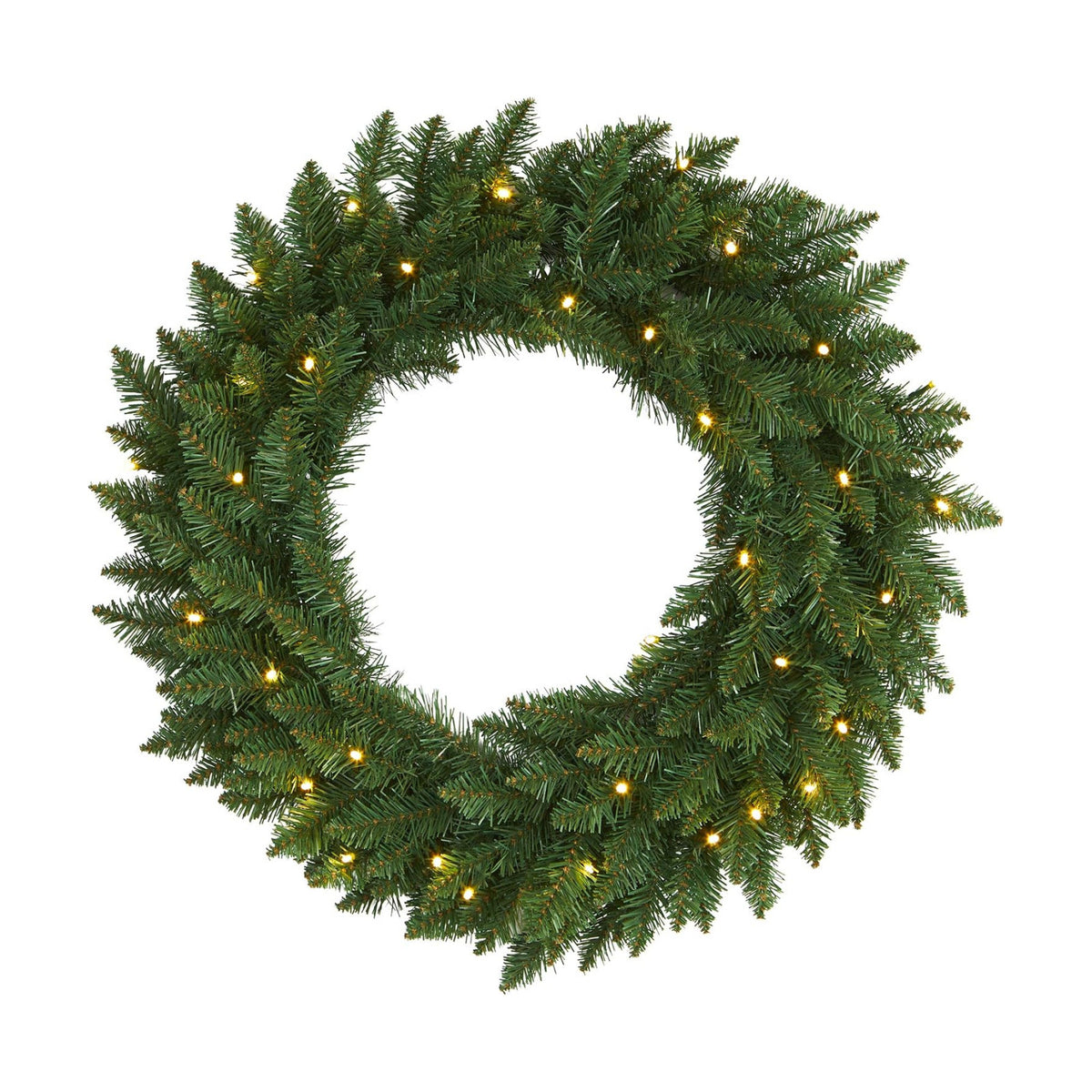 Nearly Natural 24 in Artificial Pine Wreath with 35 Clear LED Lights