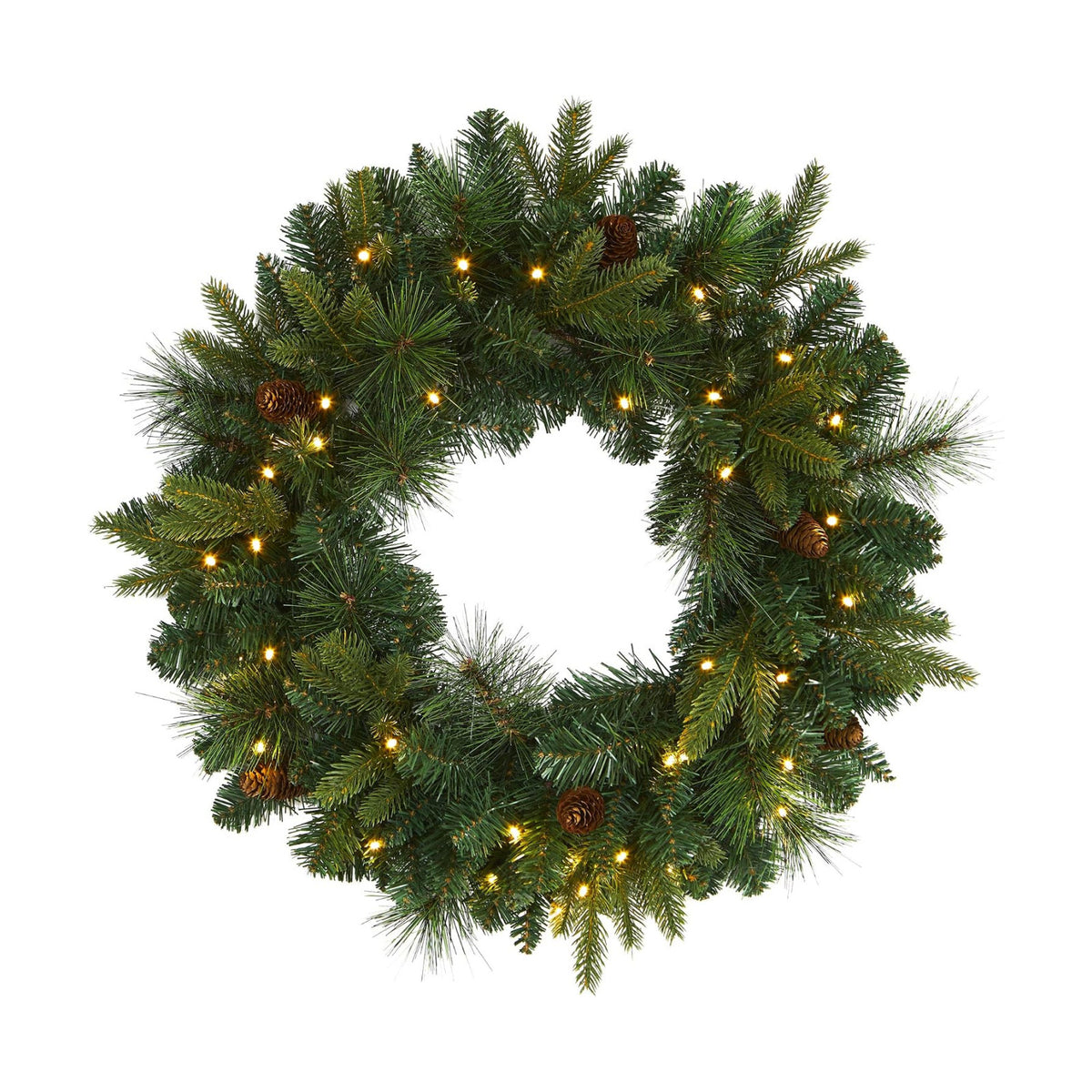 Nearly Natural 24 in Mixed Pine Artificial Christmas Wreath with LEDs