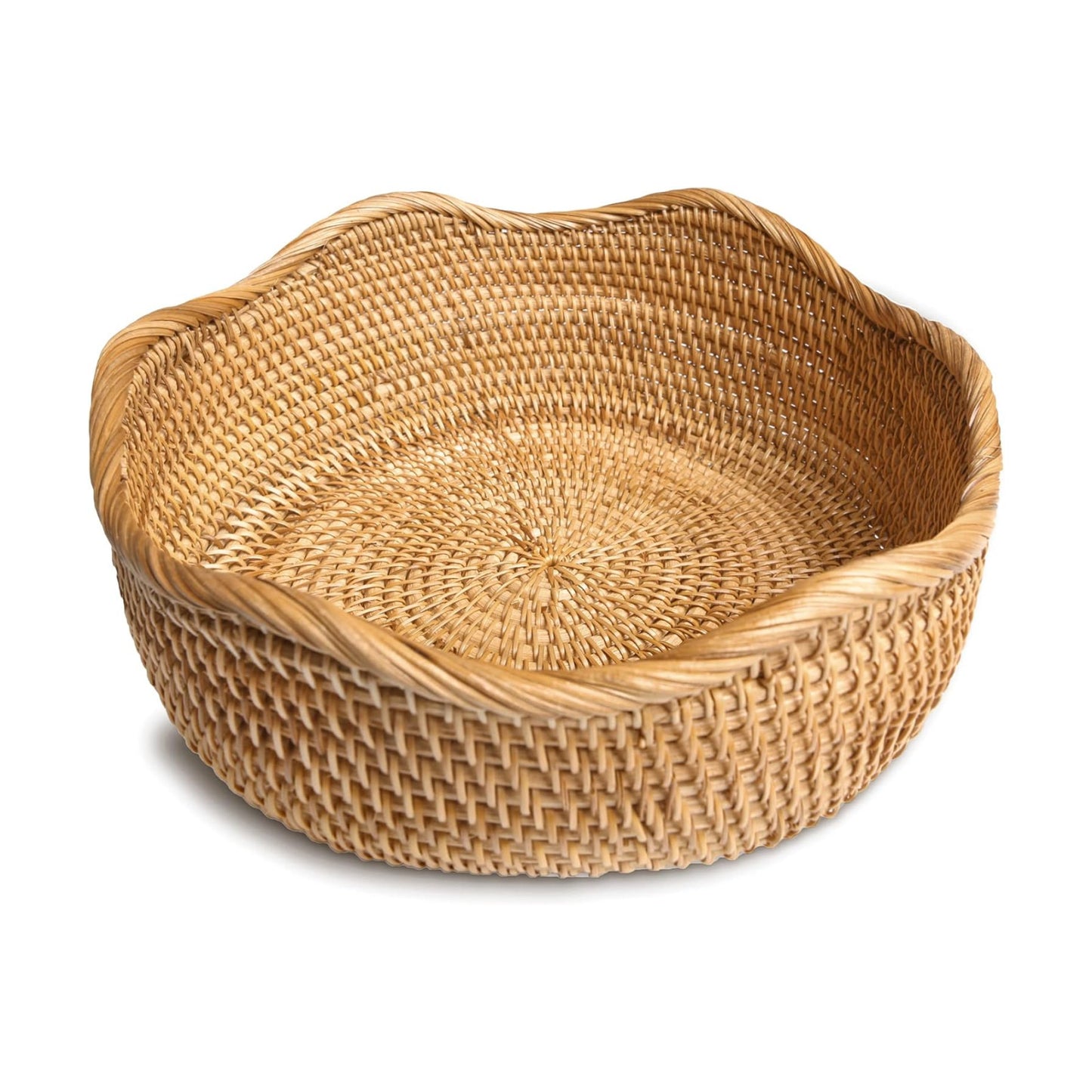 Handmade Rattan Bread Baskets Round Wicker Fruit Serving Storage Bowls / Medium / Natural