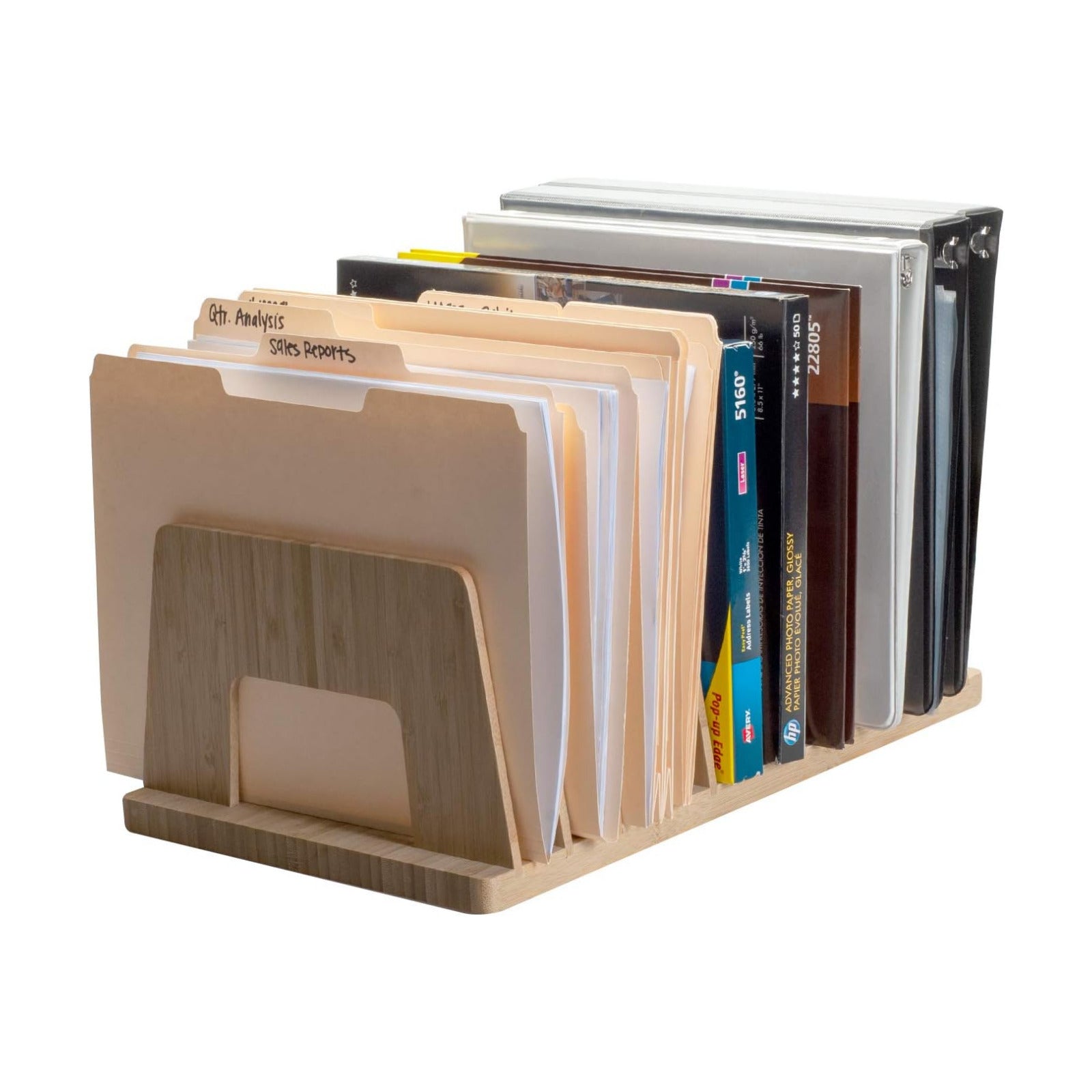 MobileVision Bamboo Desktop File Folder Organizer and Paper Tray, 10 Slots