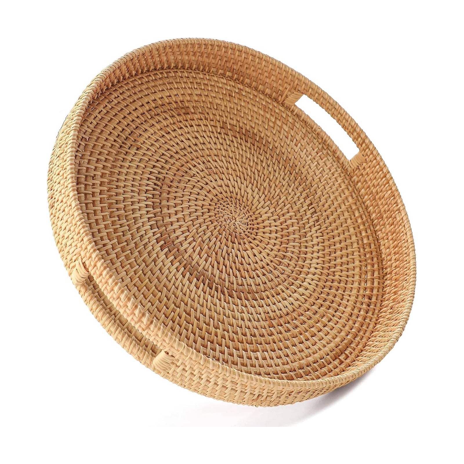 11.8" Hand-Woven Round Rattan Serving Tray Decorative Wicker Trays / Medium / Natural