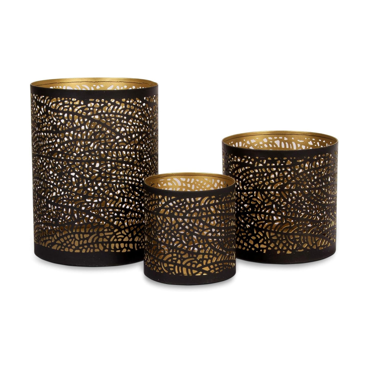 Lazy Gifts Set of 3 Black and Gold Metal Candle Holders – Decorative Tabletop Candle Holder Set for Pillar, Votive &