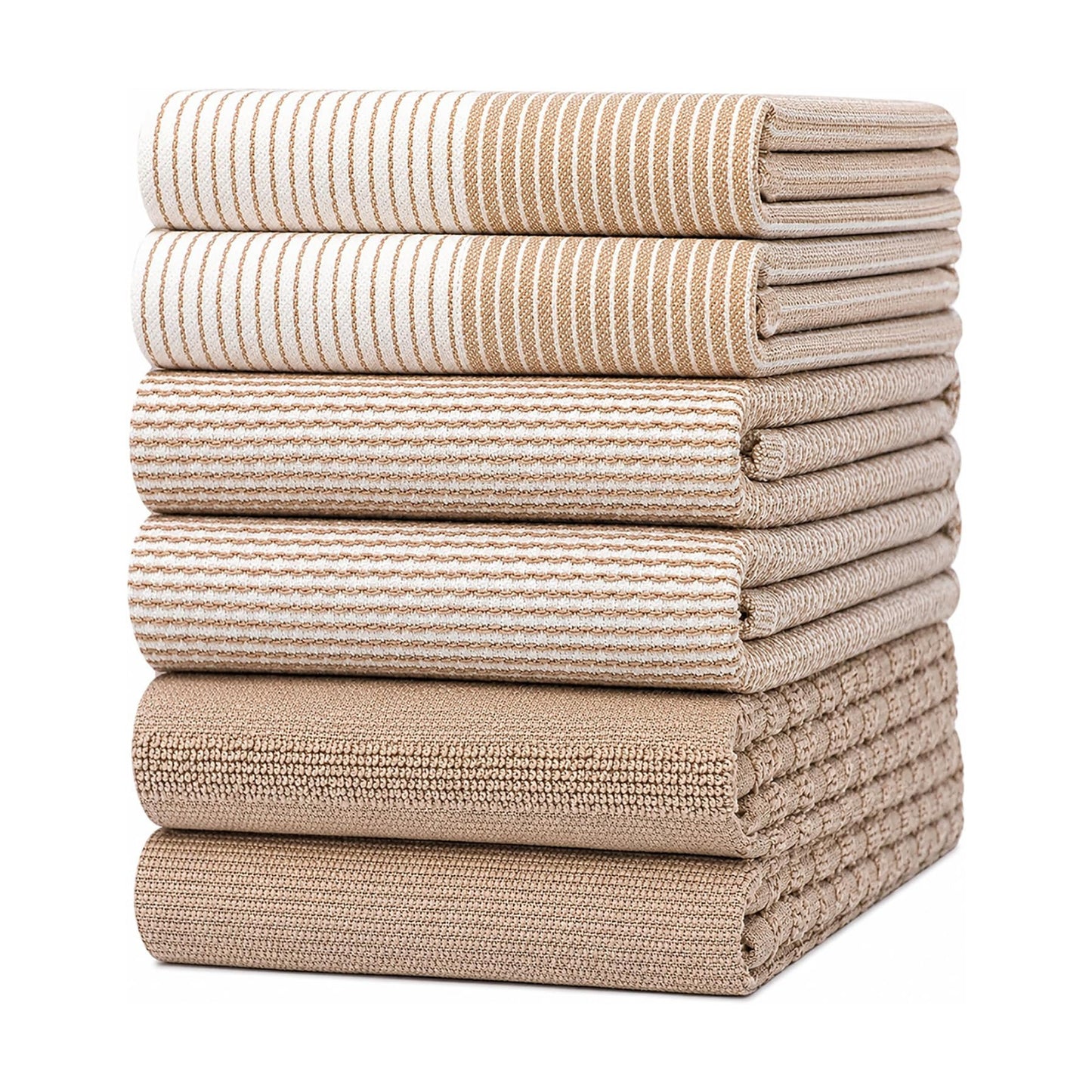 Premium Kitchen Towels 6 Pack 100% Cotton, 20"x28" Dish Towels - Tan | Large Flat & Terry Kitchen Linen Set with