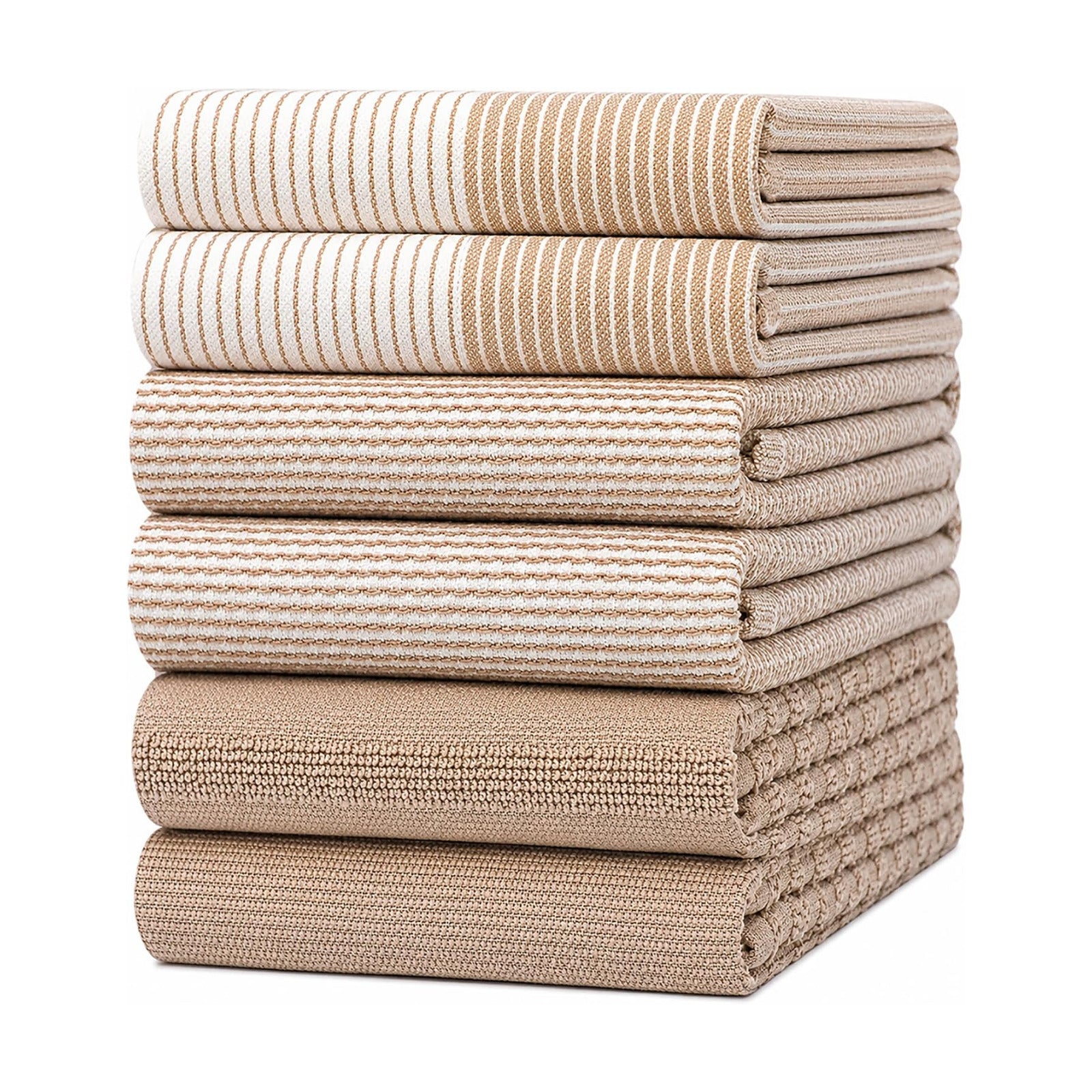 Premium Kitchen Towels 6 Pack 100% Cotton, 20"x28" Dish Towels - Tan | Large Flat & Terry Kitchen Linen Set with