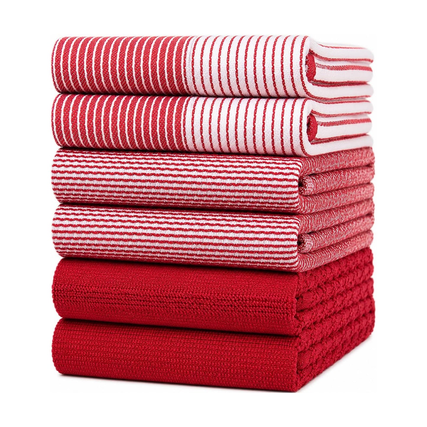 Premium Kitchen Towels 6 Pack 100% Cotton, 20"x28" Dish Towels - Red | Large Flat & Terry Kitchen Linen Set with