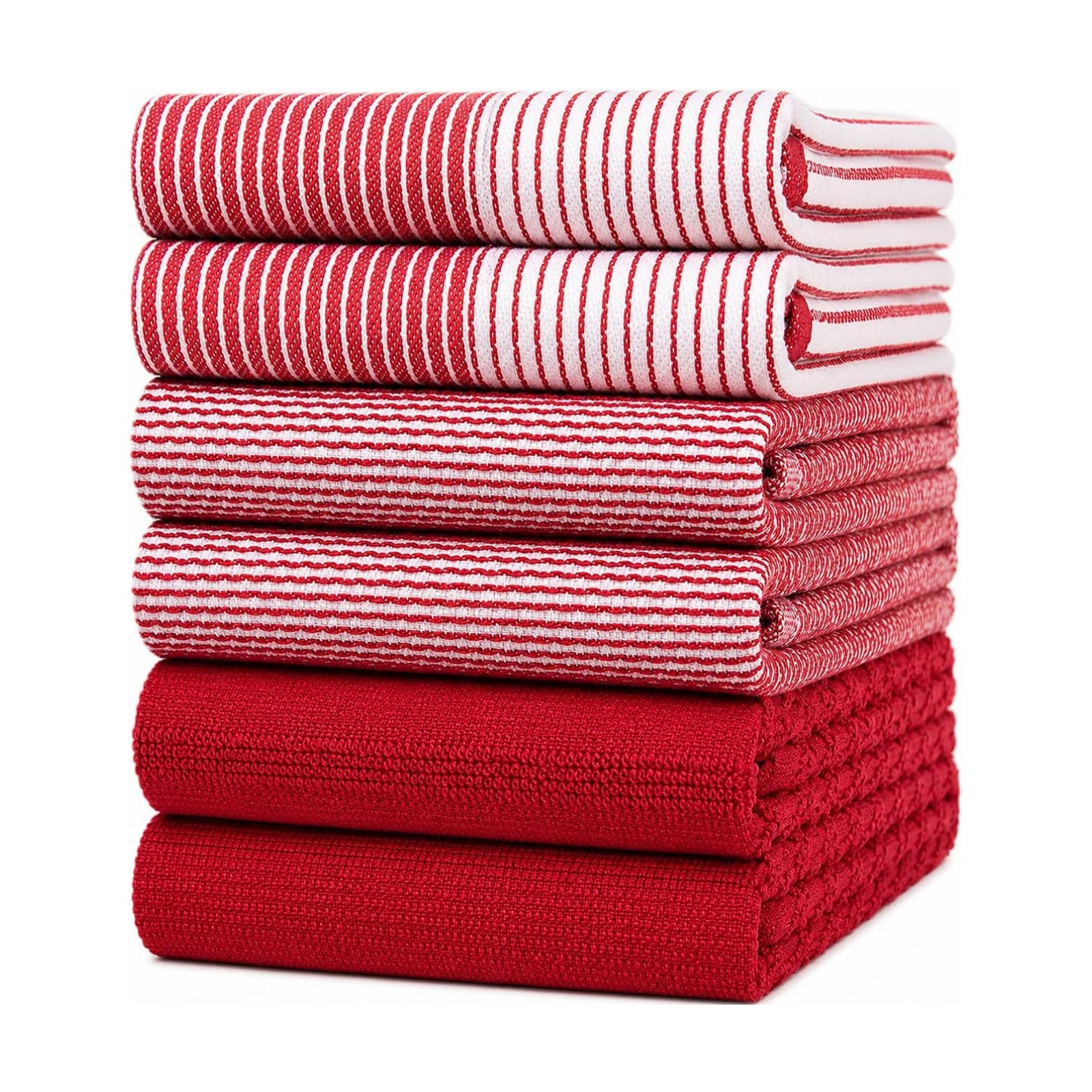 Premium Kitchen Towels 6 Pack 100% Cotton, 20"x28" Dish Towels - Red | Large Flat & Terry Kitchen Linen Set with