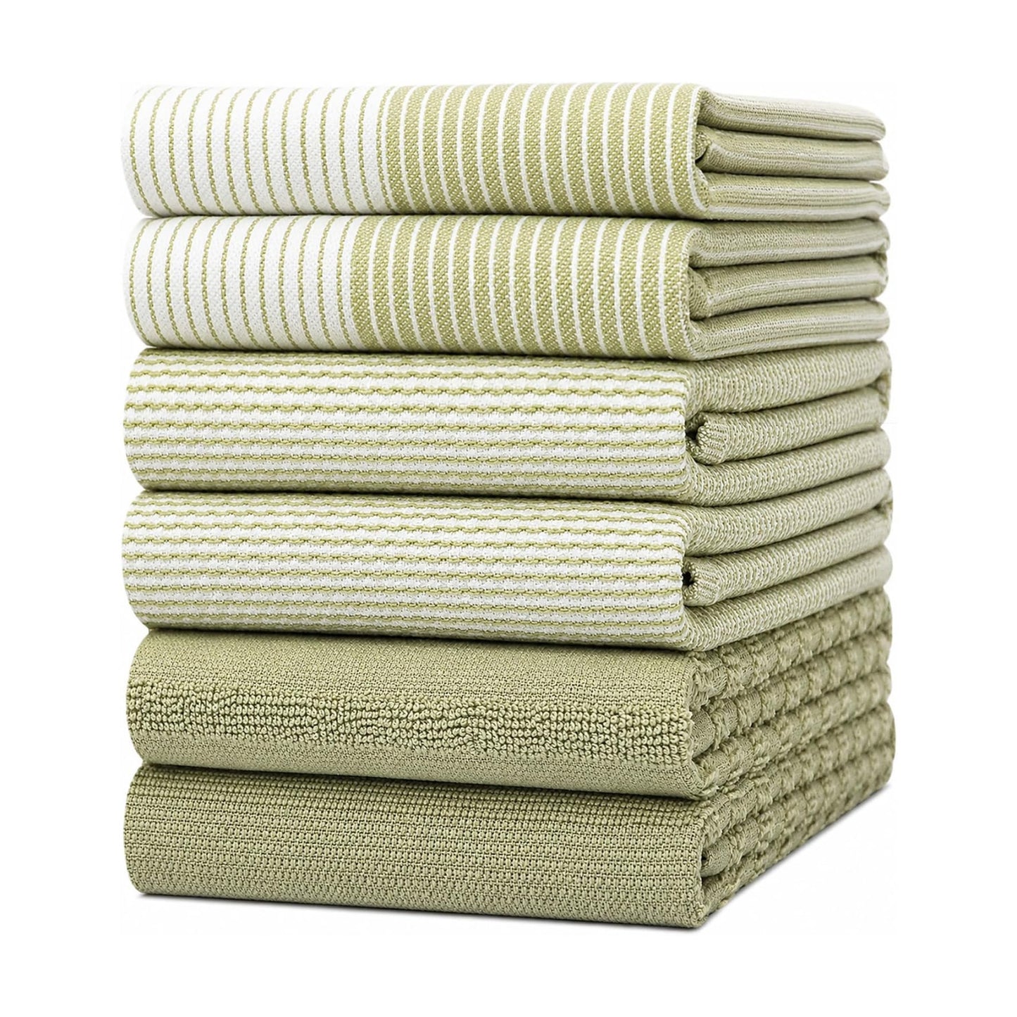 Premium Kitchen Towels 6 Pack 100% Cotton, 20"x28" Dish Towels - Sage | Large Flat & Terry Kitchen Linen Set with