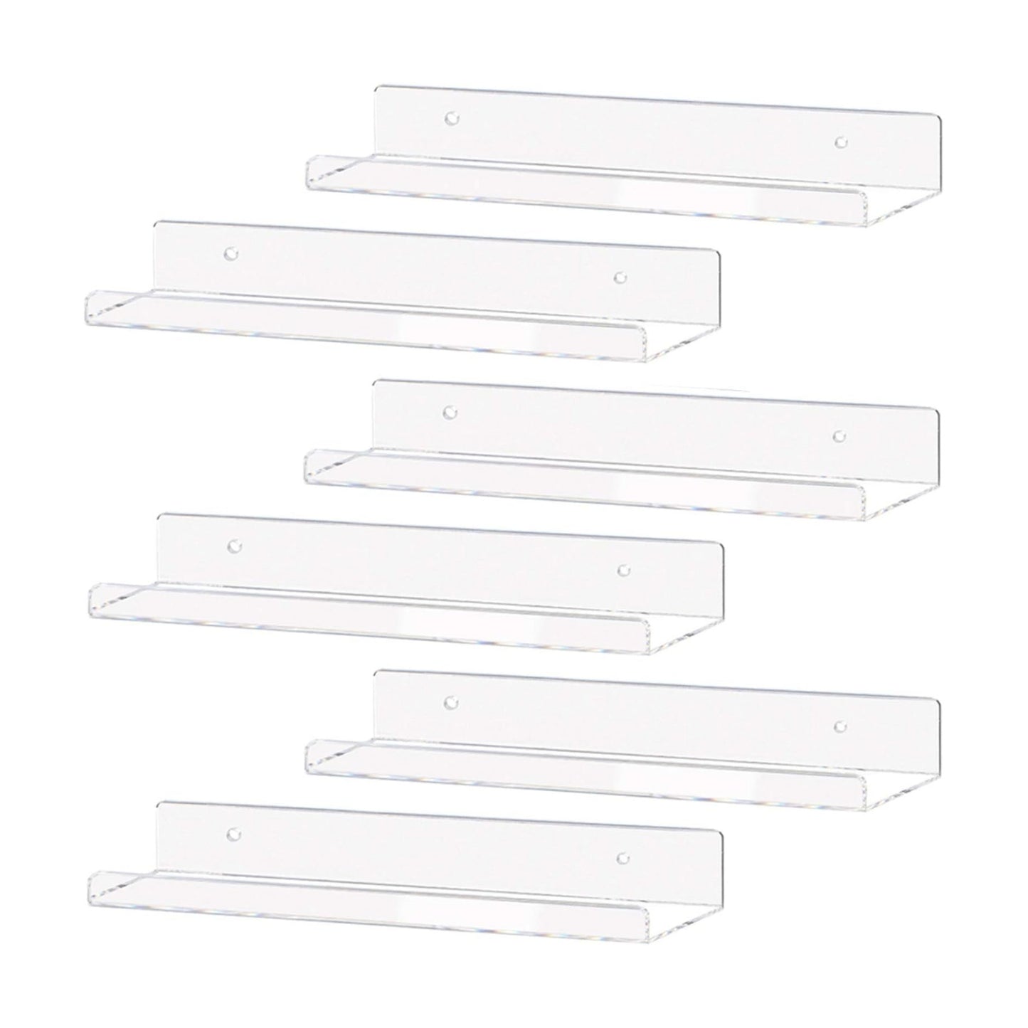 Weiai Clear Acrylic Shelves 15" Floating Wall Mount Ledge Display Bookshelf 6Pack