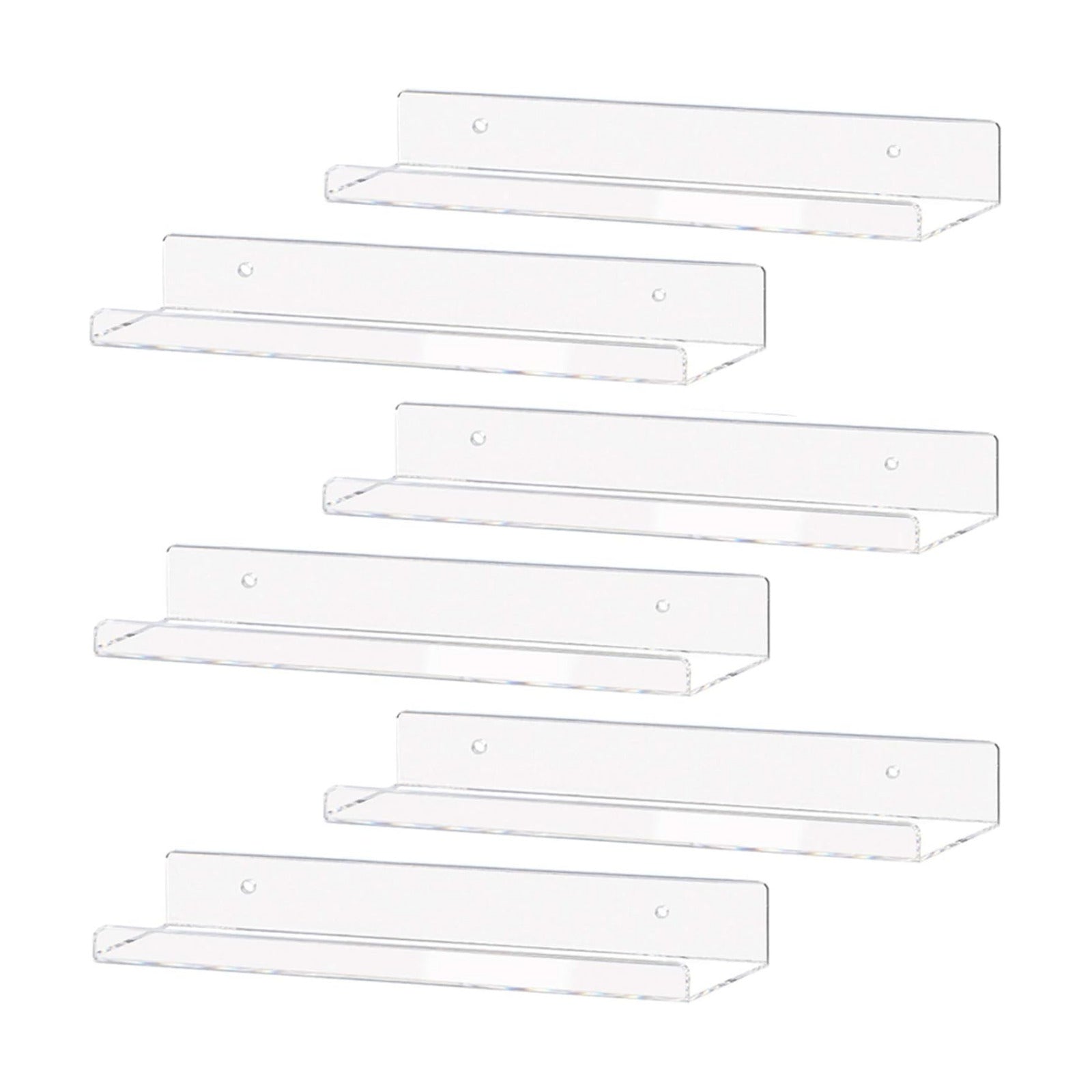 Weiai Clear Acrylic Shelves 15" Floating Wall Mount Ledge Display Bookshelf 6Pack