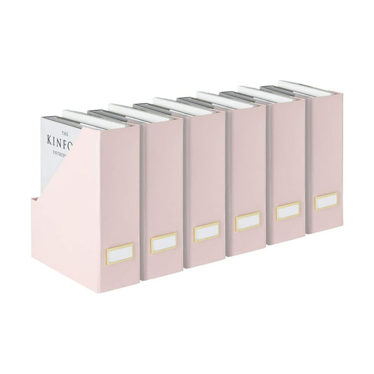 BLU MONACO | Cardboard Magazine File Holder Set of 6 Pink | Vertical Magazine File Holder with Gold Label Slots