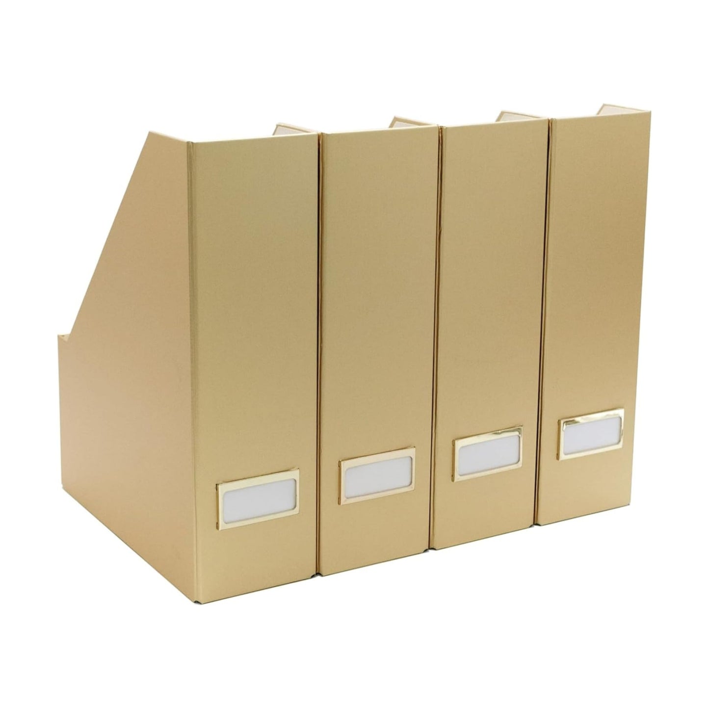 BLU MONACO | Gold Cardboard Magazine File Holder Set of 4 | Vertical Magazine File Holder for Shelves | Standing File