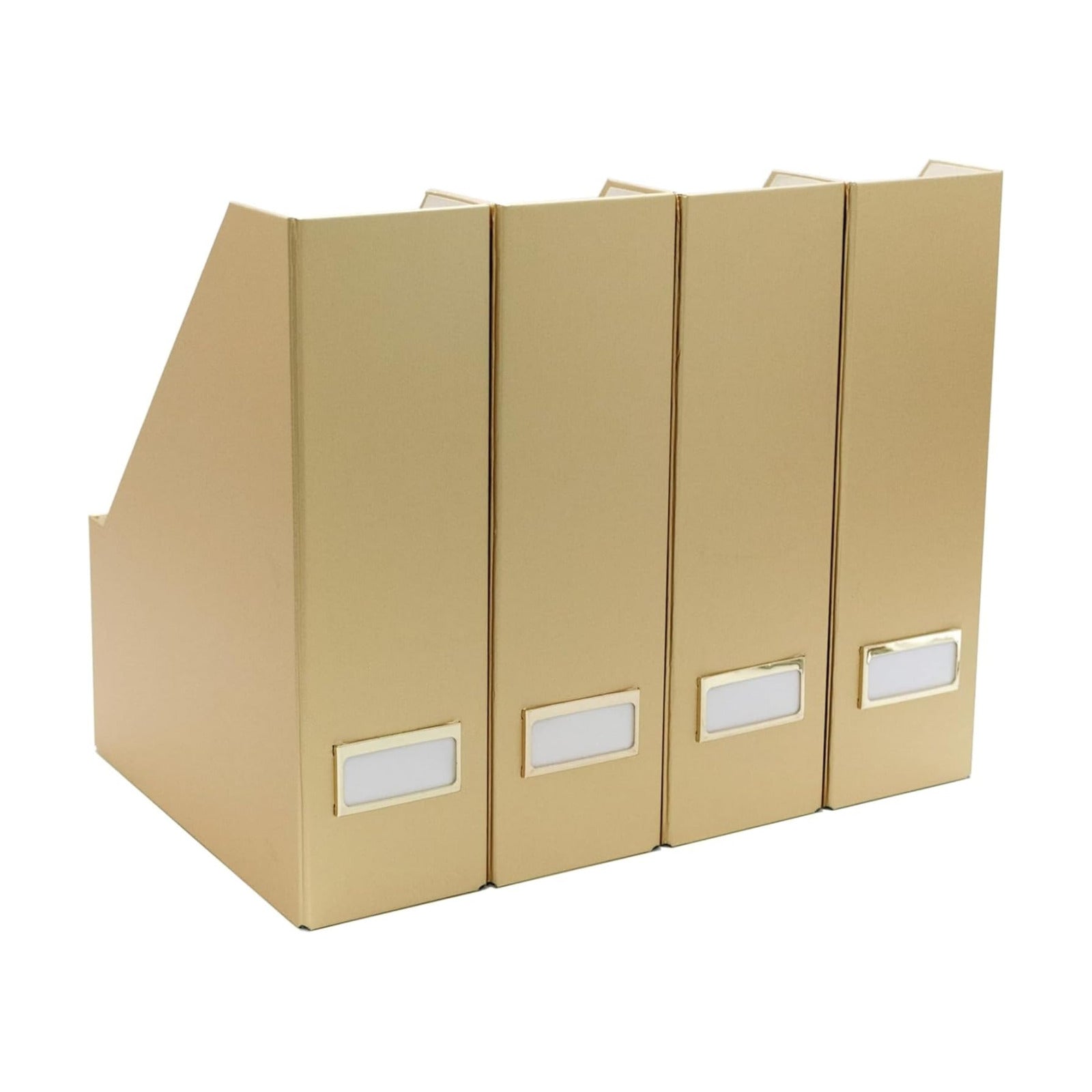BLU MONACO | Gold Cardboard Magazine File Holder Set of 4 | Vertical Magazine File Holder for Shelves | Standing File