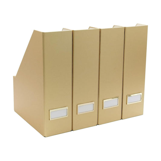 BLU MONACO | Gold Cardboard Magazine File Holder Set of 4 | Vertical Magazine File Holder for Shelves | Standing File