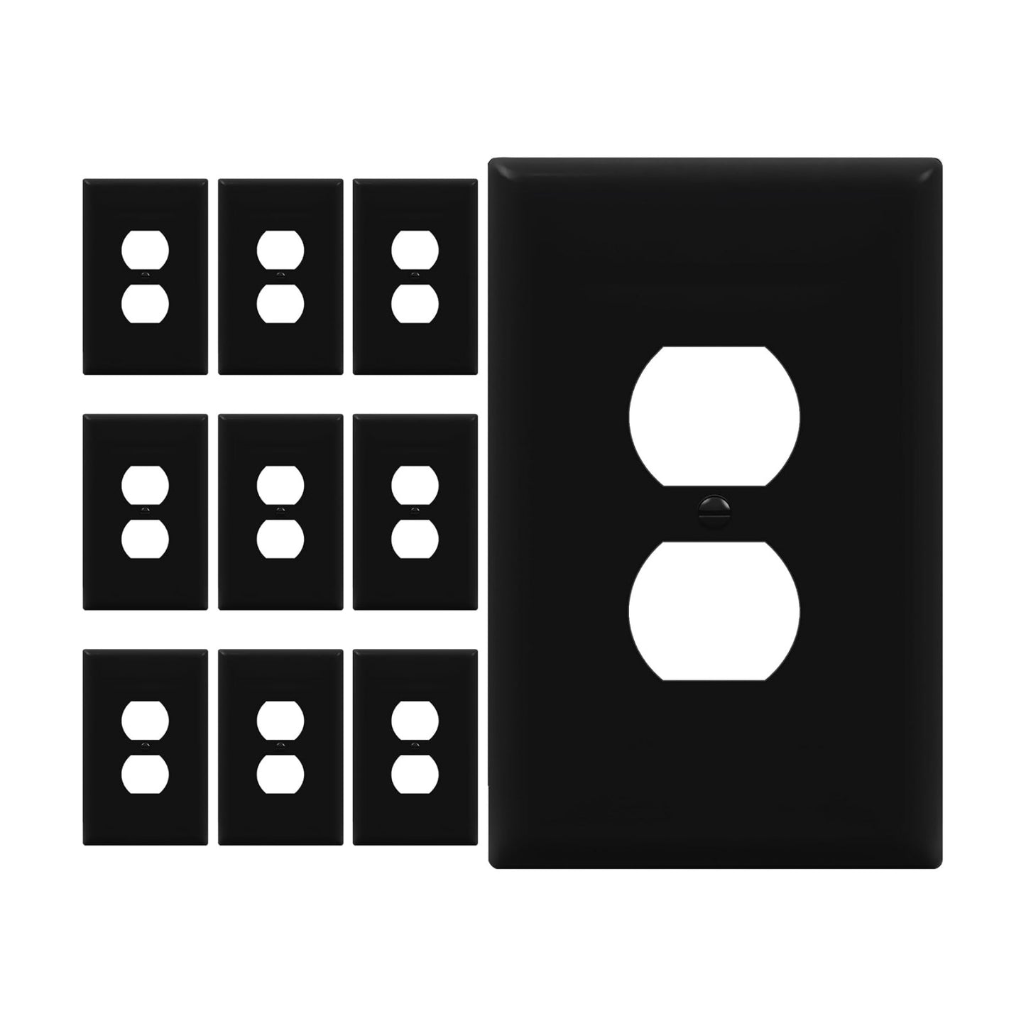 ENERLITES 10 Pack Oversized Duplex Outlet Covers, Jumbo Wall Plate, Black | Over-size 1-gang 5.5" x 3.5", hide