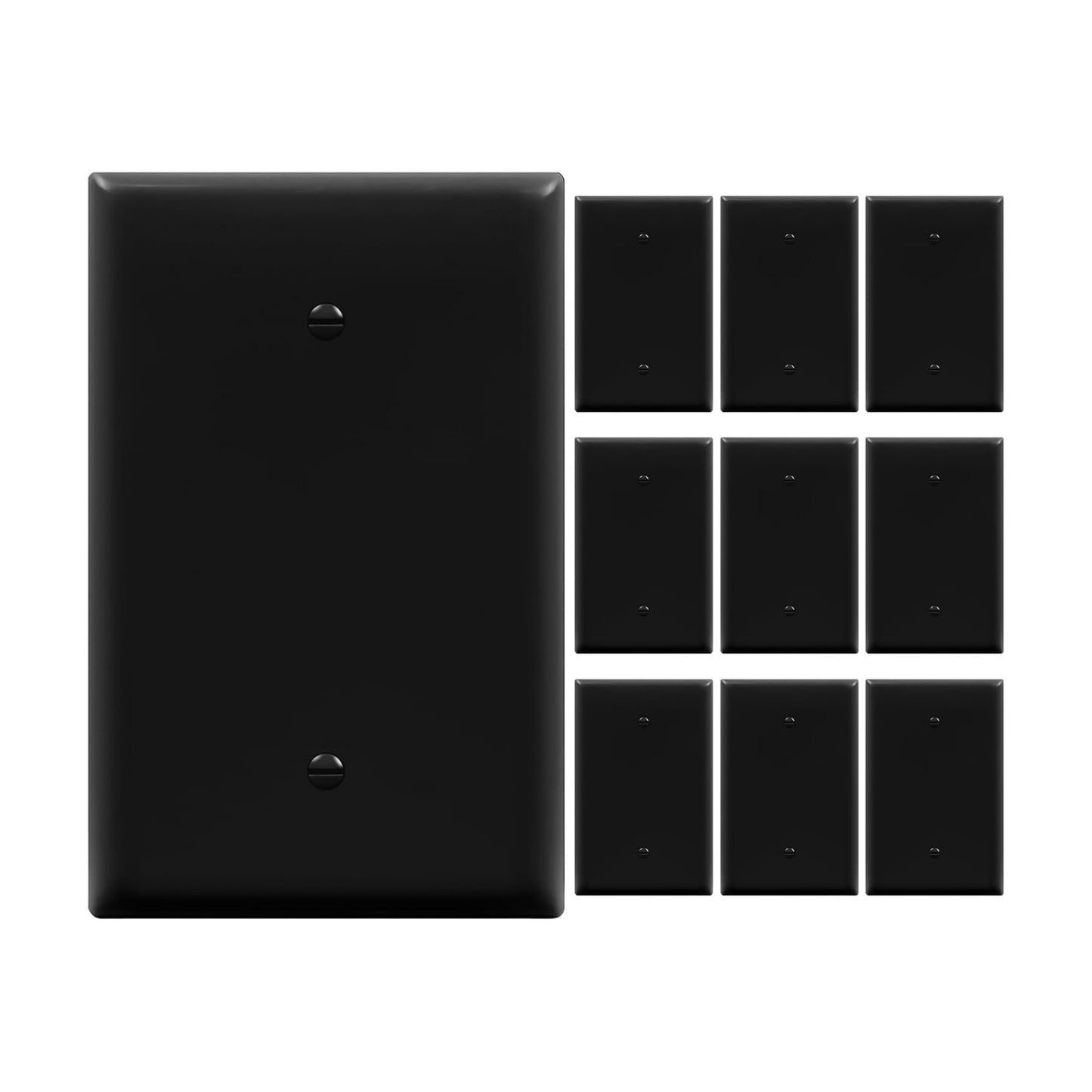 ENERLITES 10 Pack Oversized Blank Wall Plate Cover, 1-Gang, Black | Jumbo size 5.5" x 3.5", cover unused electrical