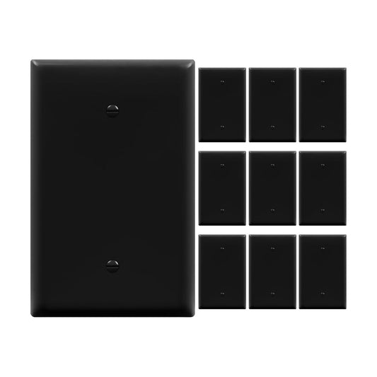 ENERLITES 10 Pack Oversized Blank Wall Plate Cover, 1-Gang, Black | Jumbo size 5.5" x 3.5", cover unused electrical