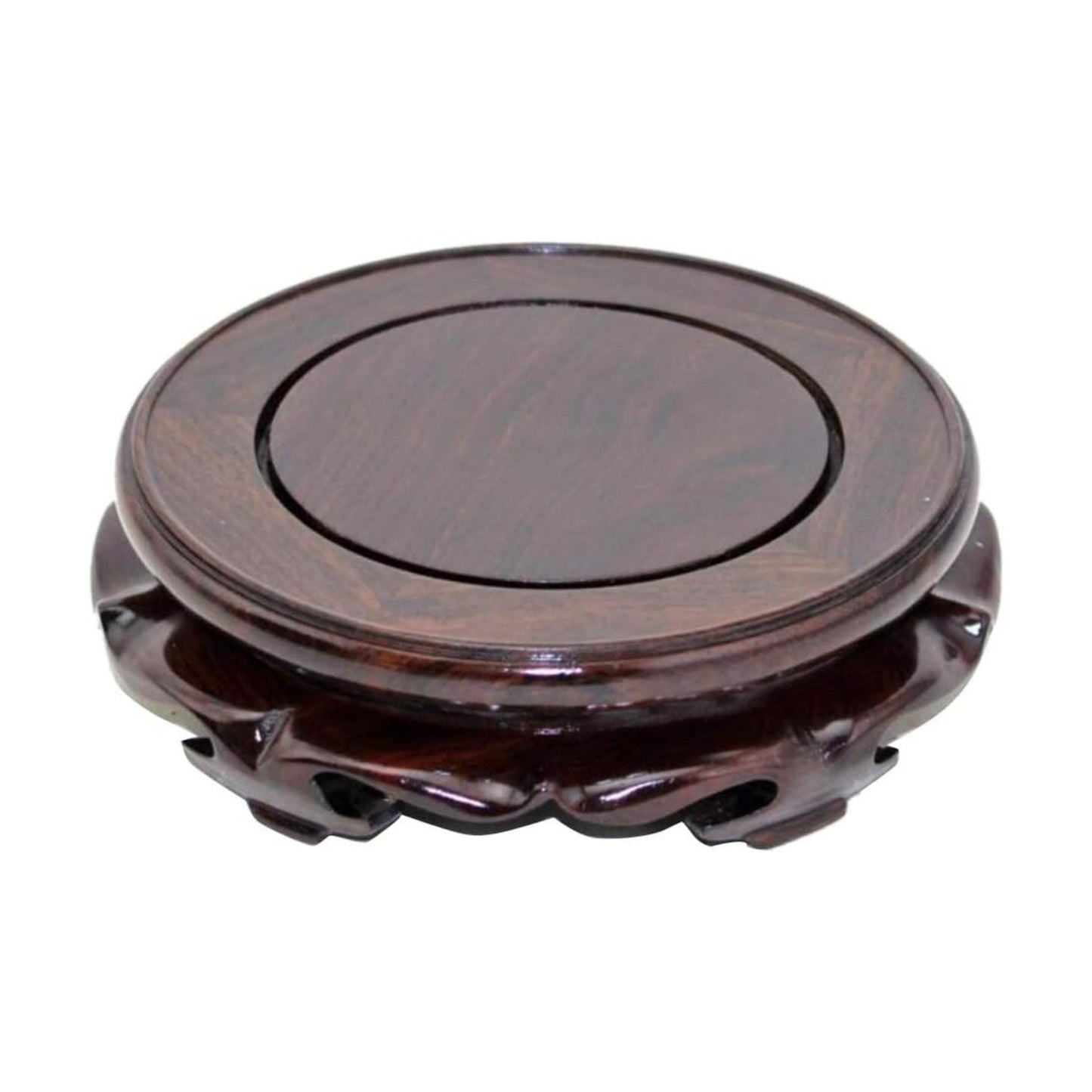 Oriental Furniture Wooden Display Stand Base Lotus Pedestal Vase Base / 4.37 x 1.38 / Size6 / Black