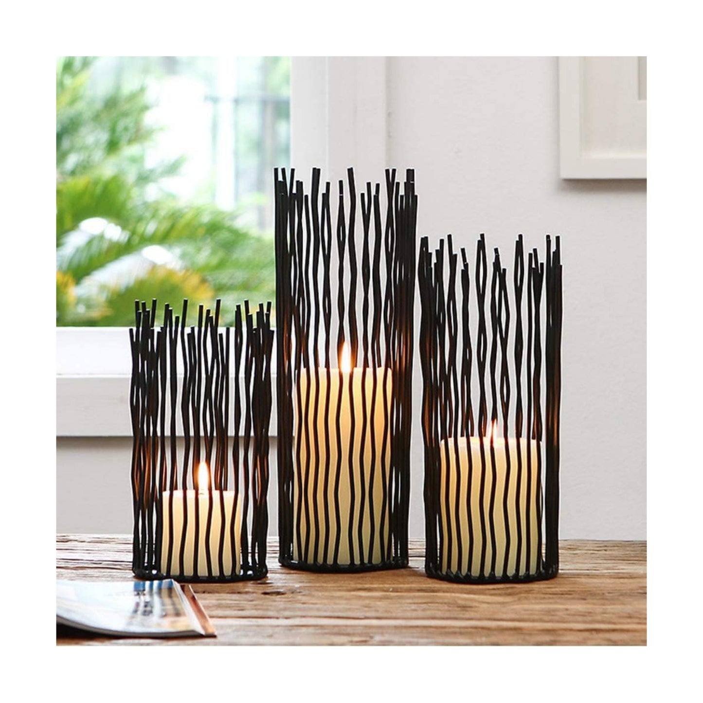 Metal Candle Holders for Pillar Candles - Black Wire Candle Holder Set of 3 | Creative Candlestick Holders for Table