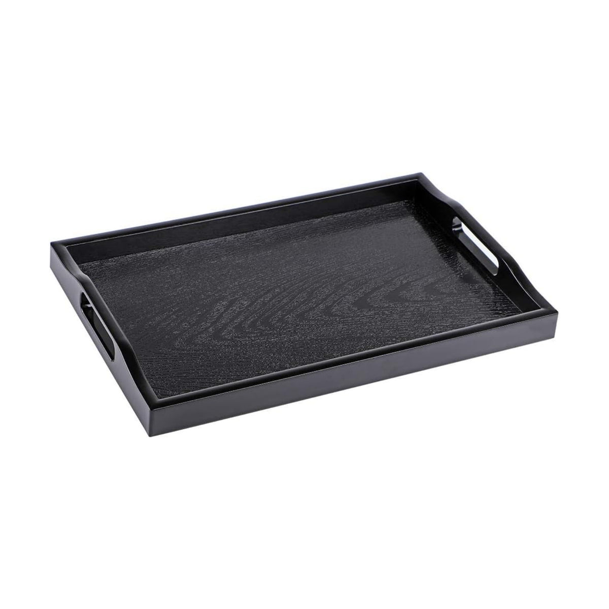 MDLUU Plastic Serving Tray, Ottoman Tray with Cutout Handles, Rectangle Butler Tray for Breakfast in Bed, Coffee Table Decor, Party (Black)