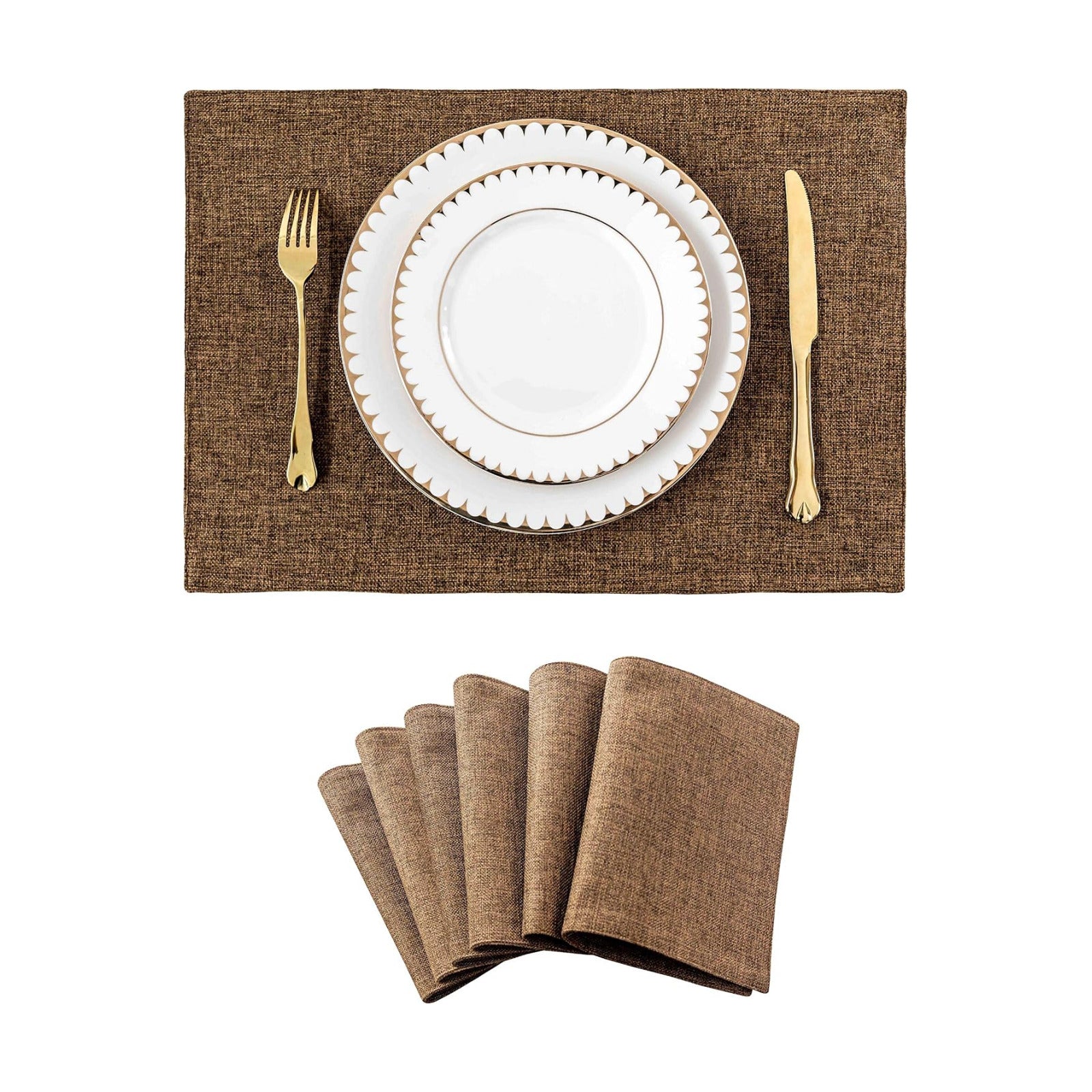 Home Brilliant Set of 6 Placemats Heat Resistant Dining Table Cloth Place Mats Kitchen Table Mats, Brown