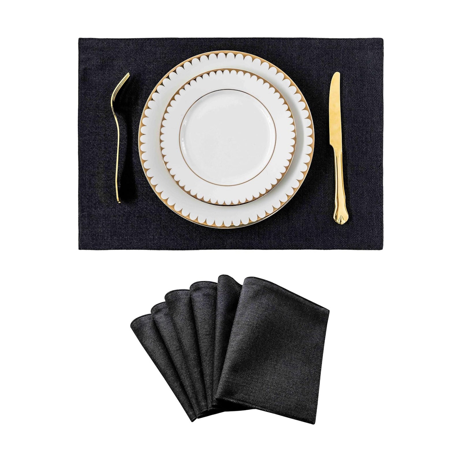 Home Brilliant Black Placemats Set of 6 Heat Resistant Dining Table Place Mats Kitchen Cloth Table Mats, Black