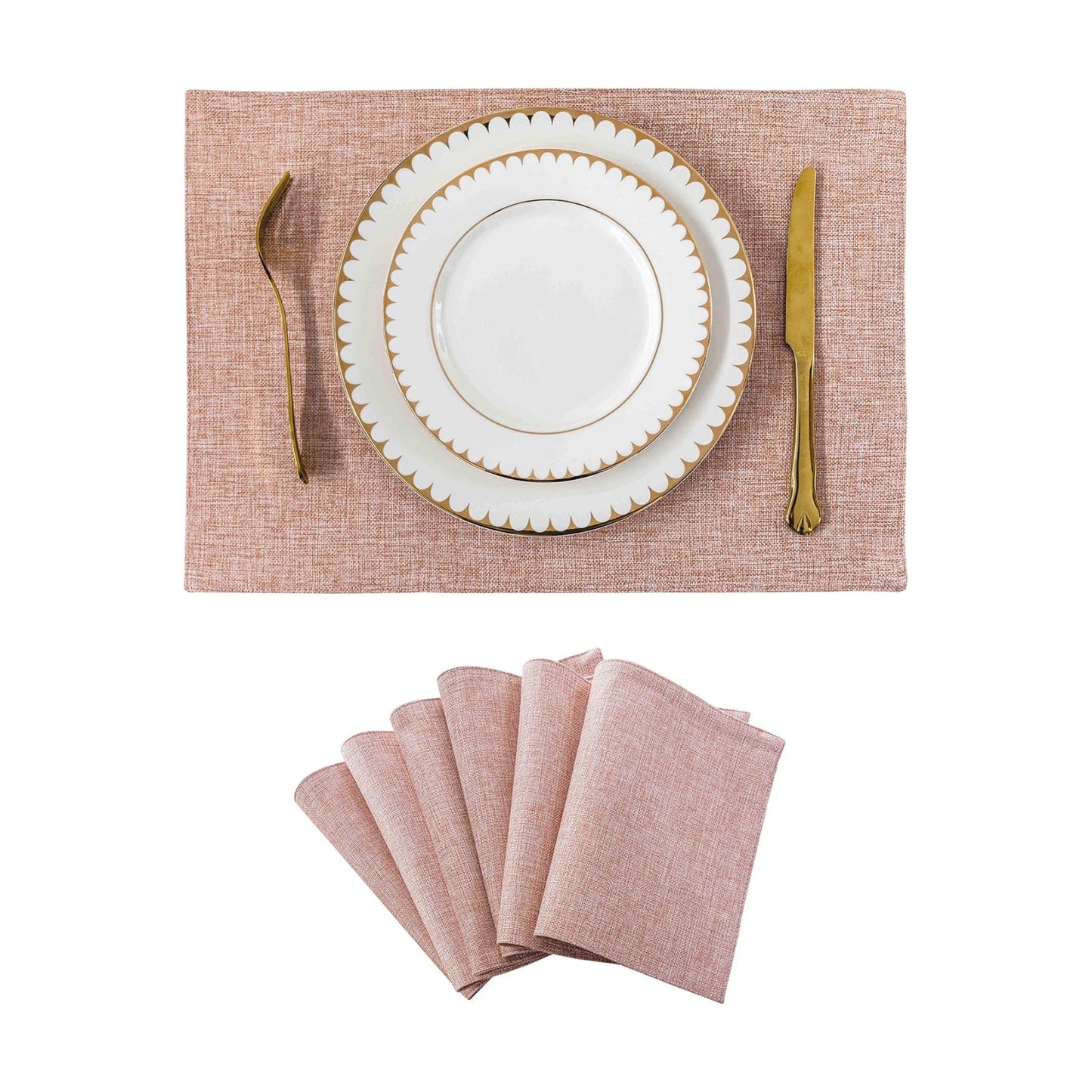 Home Brilliant Placemats Set of 6 Pink Apricot Table Place Mats for Women Wedding Decoration Blush Placemats Washable