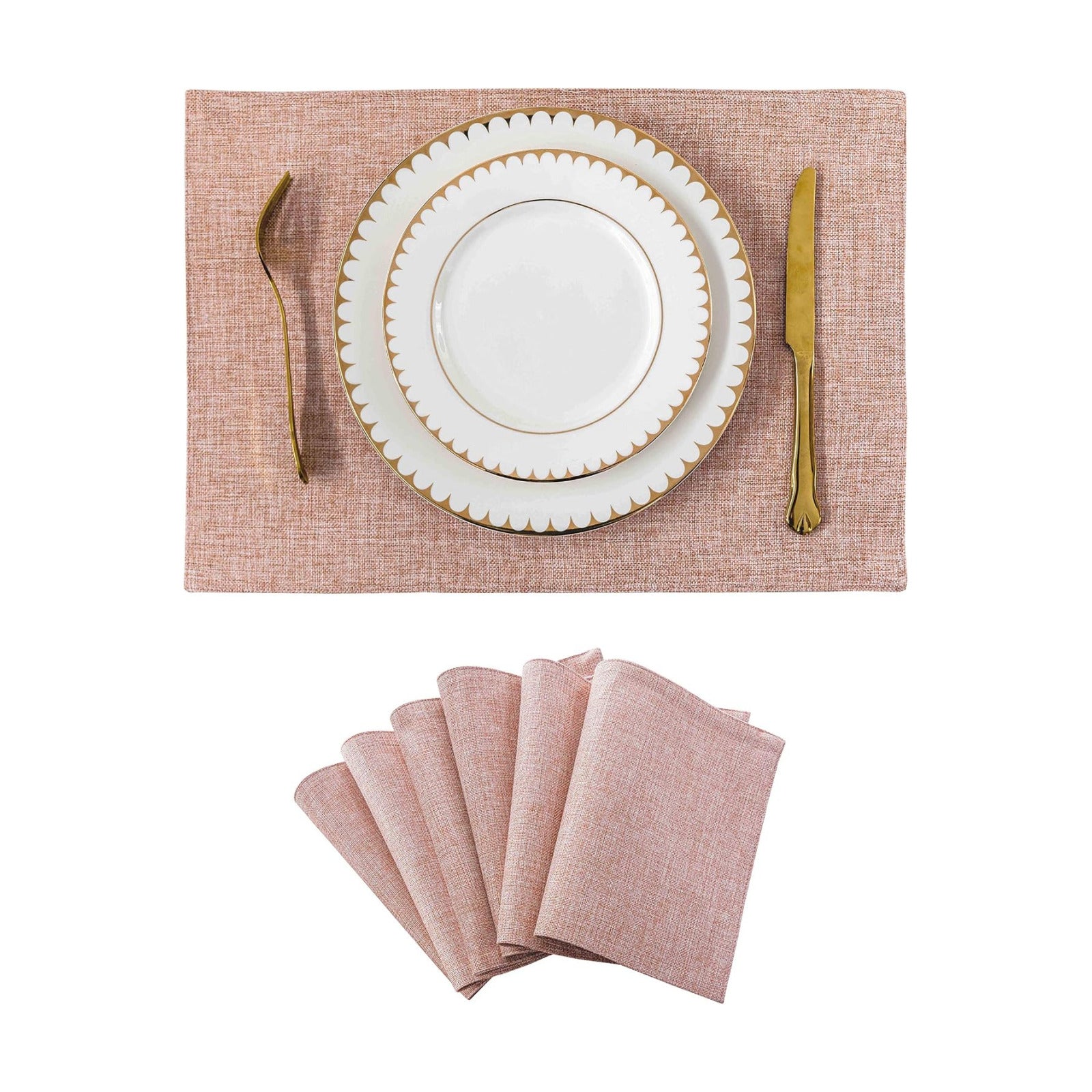 Home Brilliant Placemats Set of 6 Pink Apricot Table Place Mats for Women Wedding Decoration Blush Placemats Washable