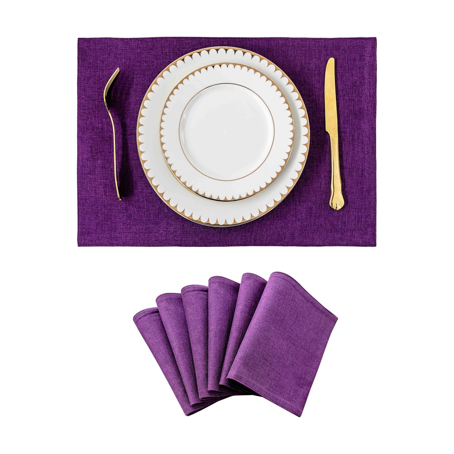 Home Brilliant Placemats Set of 6 Heat Resistant Dining Table Place Mats for Kitchen Table, 13 x 19 inches, Purple