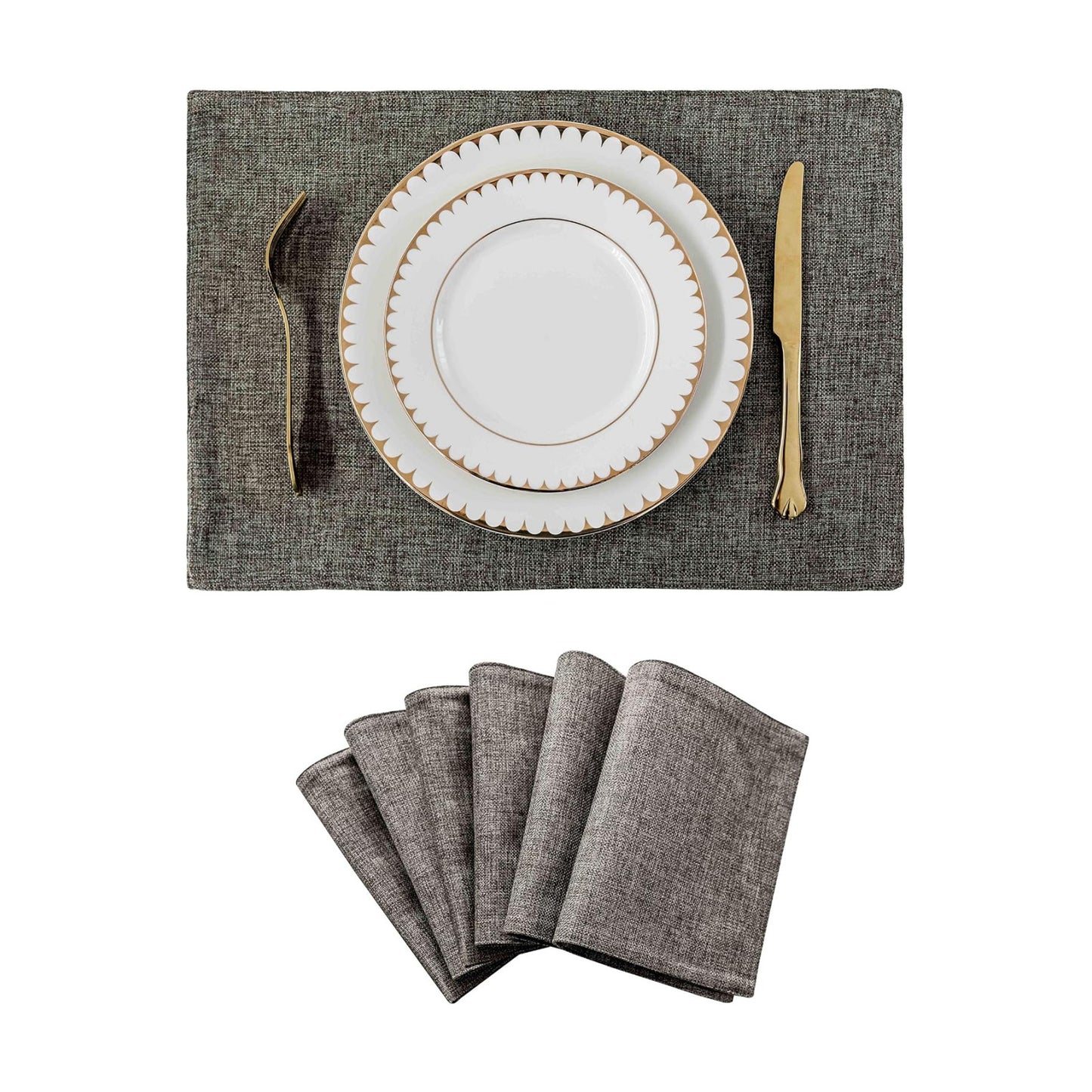 Home Brilliant Cloth Placemats Set of 6 Heat Resistant Dining Table Place Mats Kitchen Table Mats, 13x19 inches, Dark