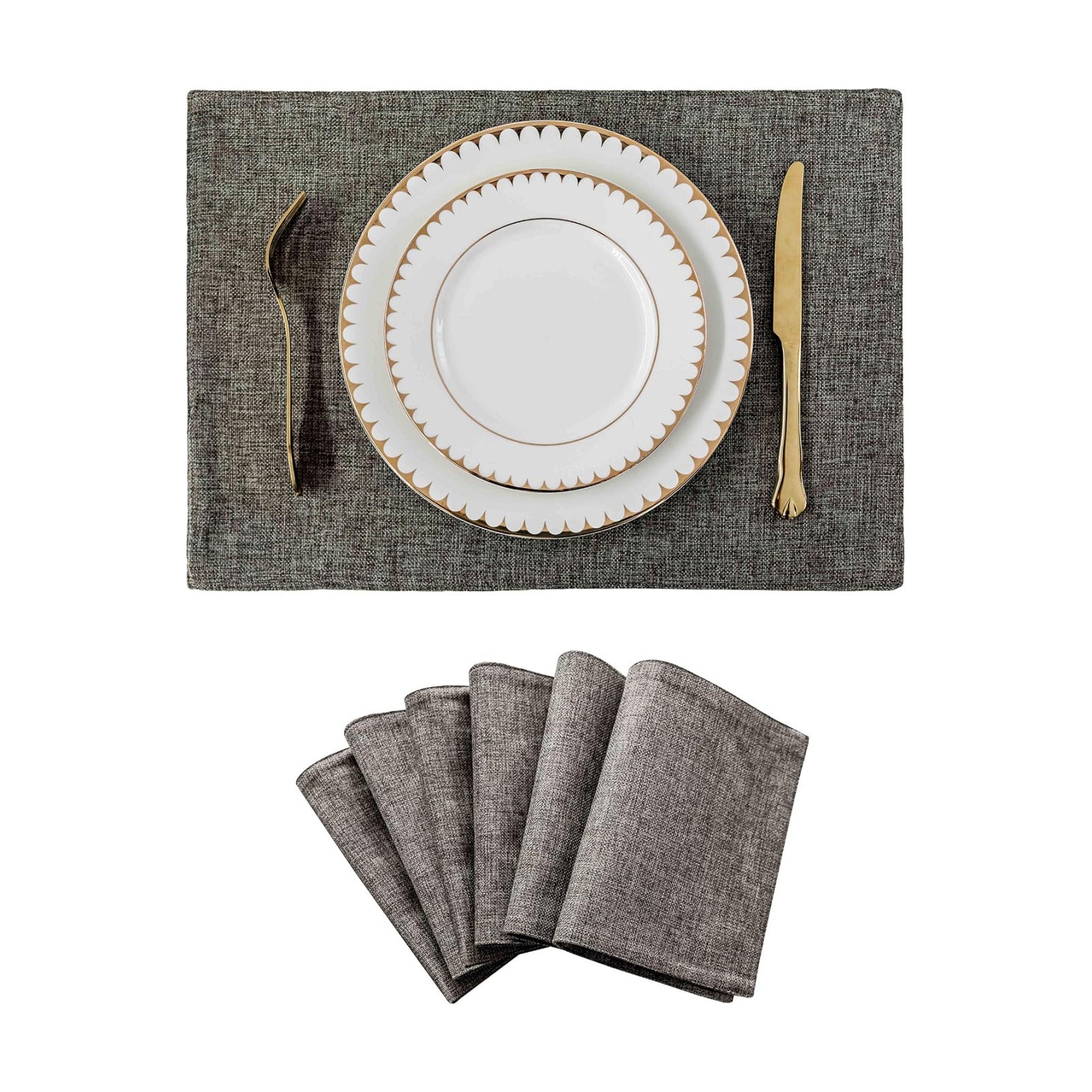 Home Brilliant Cloth Placemats Set of 6 Heat Resistant Dining Table Place Mats Kitchen Table Mats, 13x19 inches, Dark