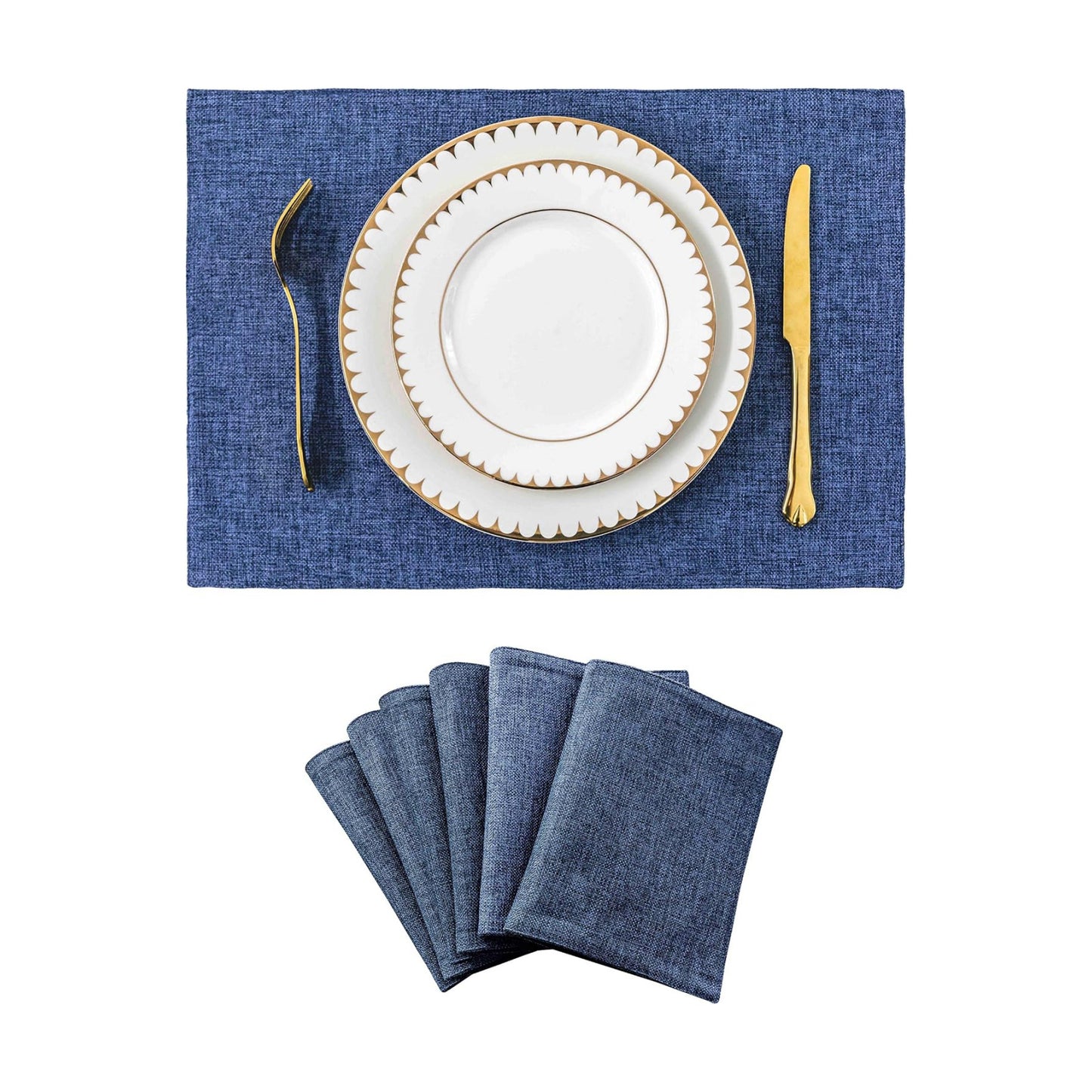 Home Brilliant Set of 6 Placemats Heat Resistant Dining Table Place Mats Kitchen Table Mats, Navy Blue