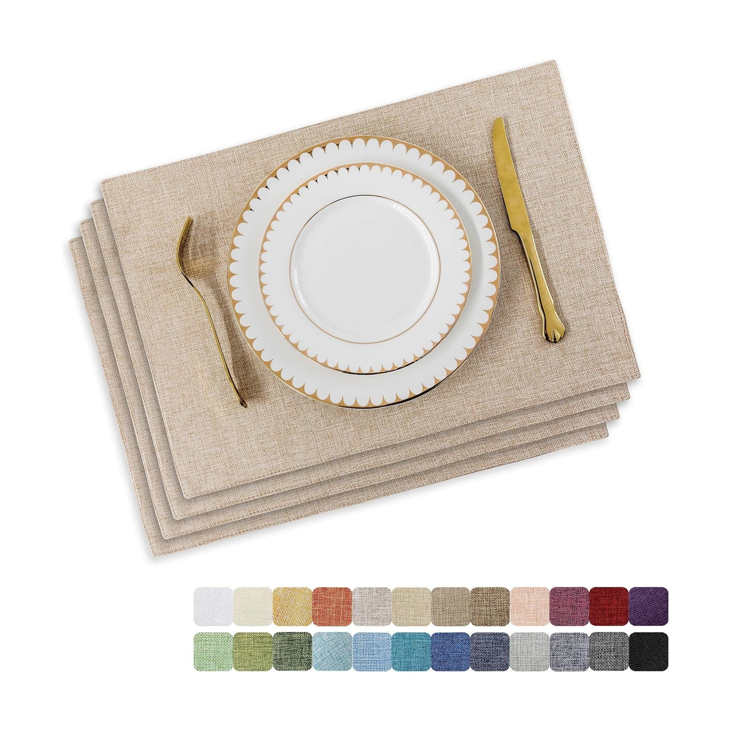 Home Brilliant Burlap Linen Placemats Set of 6 Plate Mats Heat Resistant Dining Table Cloth Placemats Washable Kitchen