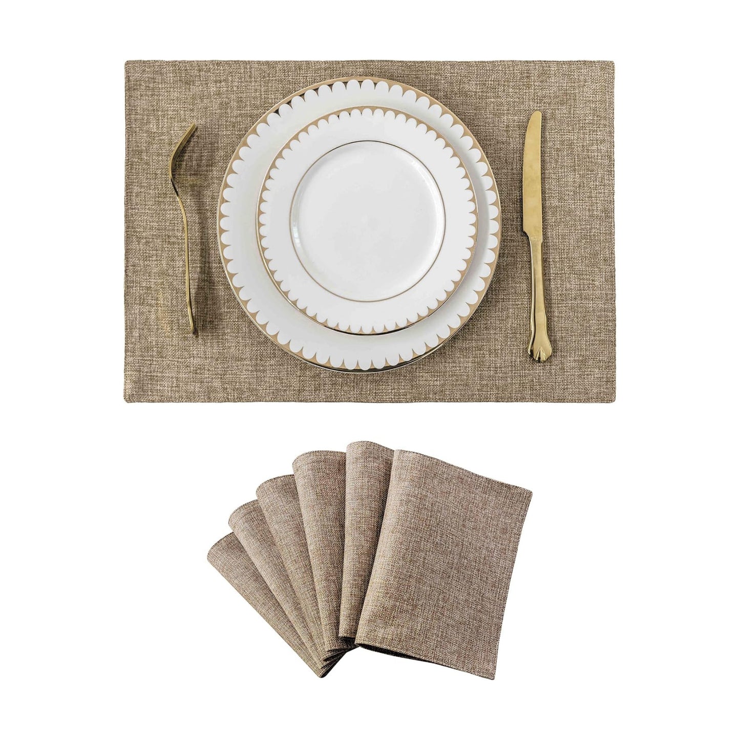 Home Brilliant Cotton Linen Placemats Set of 6 Heat Resistant Textured Place mats Washable Cloth Placemats for Kitchen