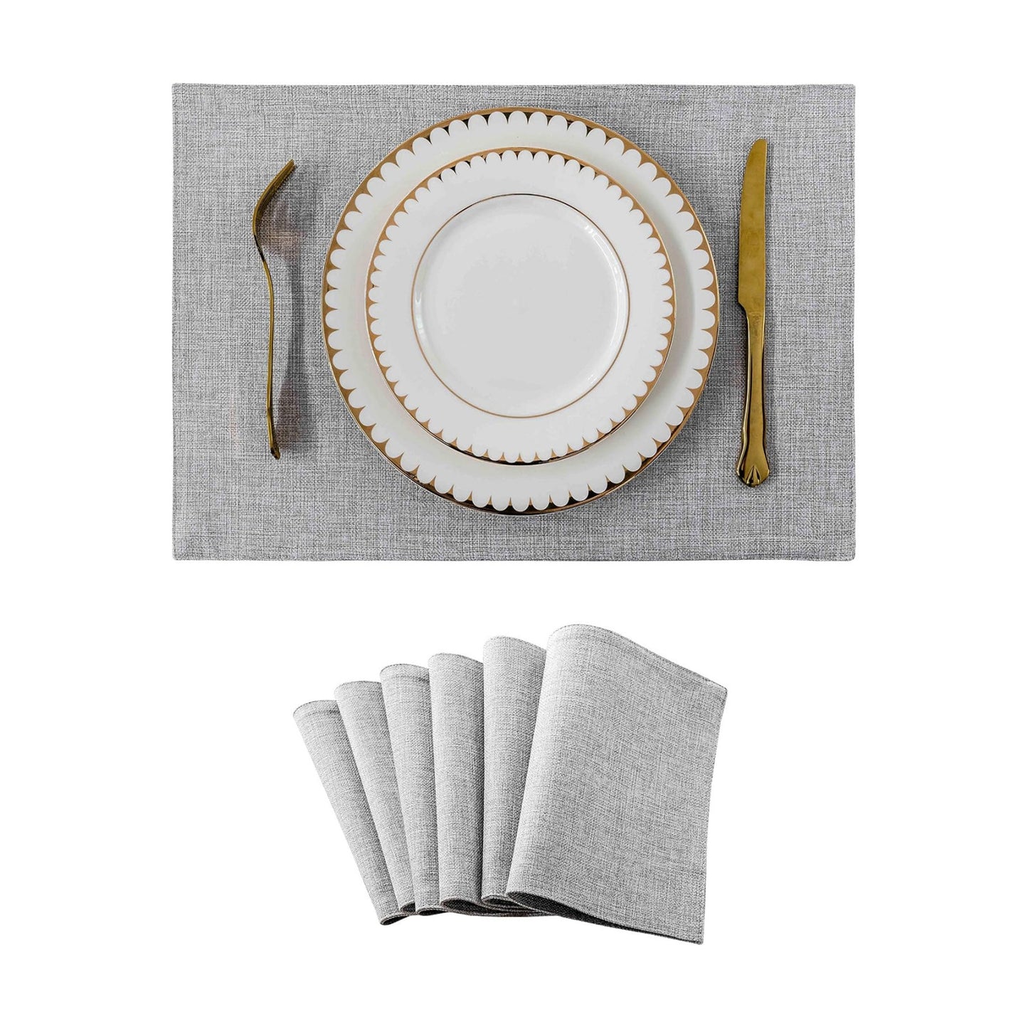 Home Brilliant Cloth Placemats Set of 6 Table Place Mats Light Grey Placemat Easy to Clean Heat Resistant Machine
