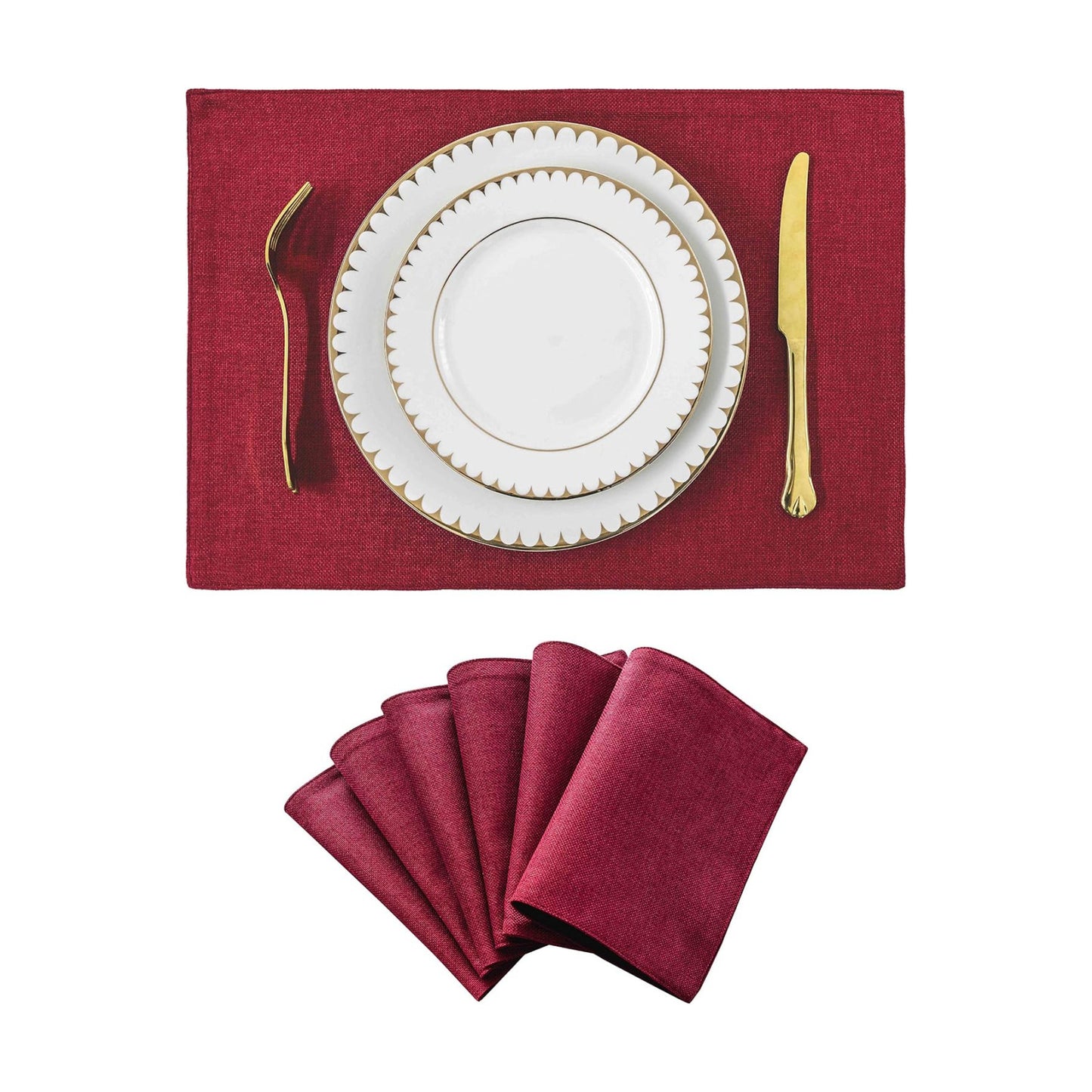 Home Brilliant Placemats Set of 6 Red Place Mats Decoration Heat Resistant Dining Table Place Mats Machine Washable