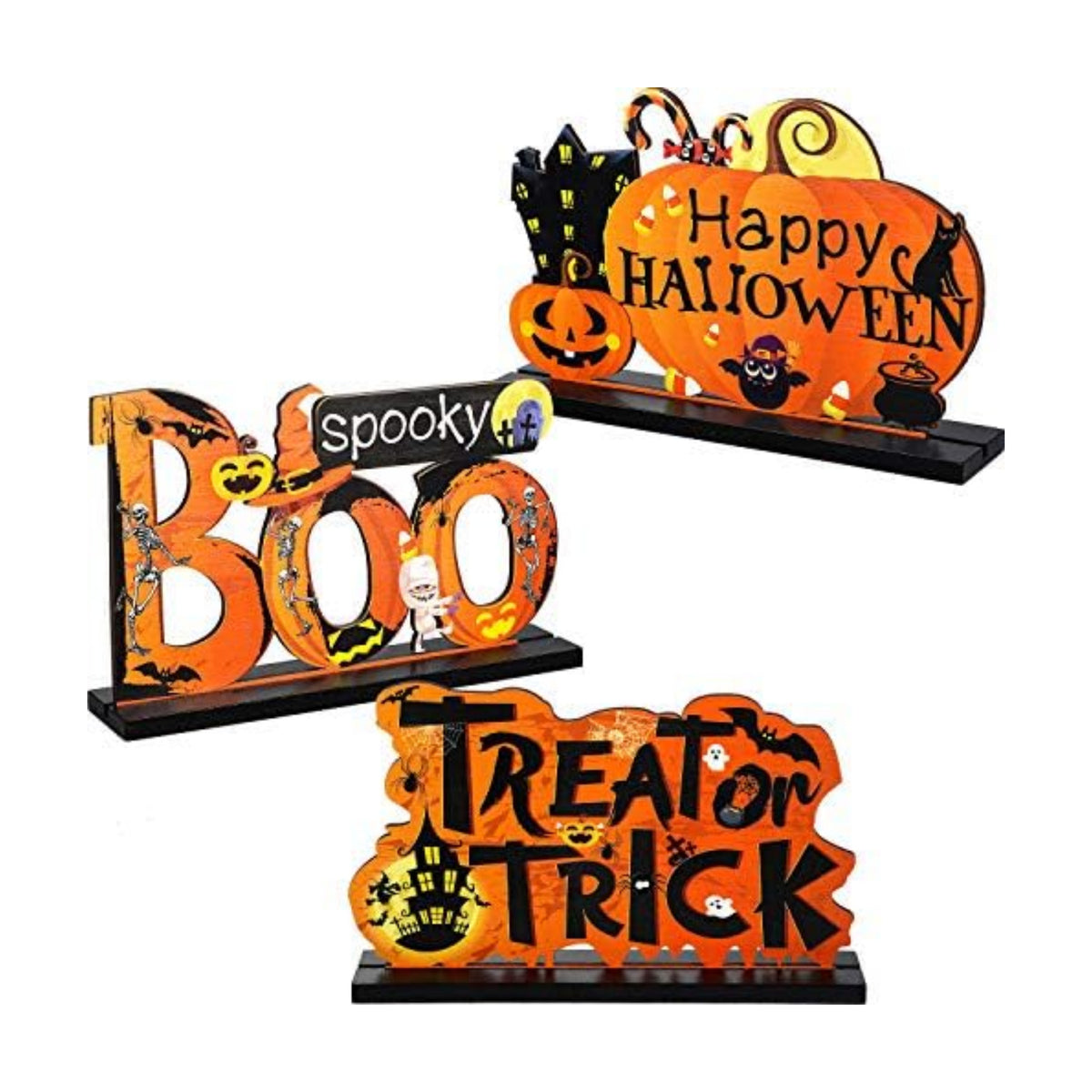 Blulu 3 Pcs 3 Pcs Halloween Decor Indoor Wood Table Sign, Boo
