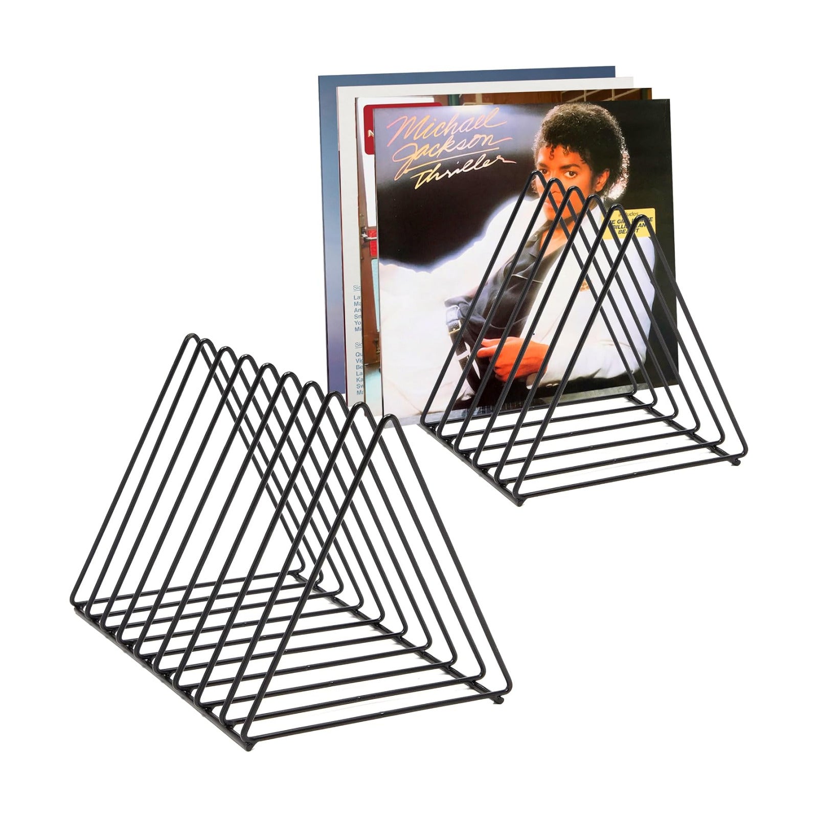 2 Vinyl Record Storage Rack, 9 Slots Holds 60 Albums, Metal Stand - Black | 10.2 x 7 x 7 In, LP Record Organizer