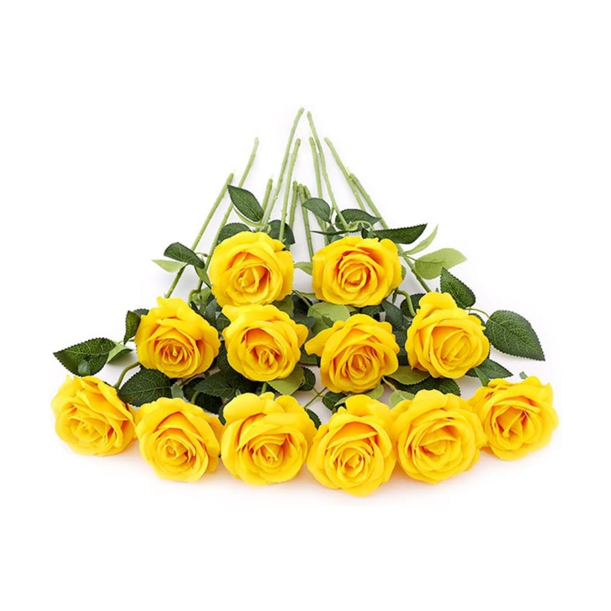 12 PCS Artificial Flowers Roses Silk Flowers Fake Long Stem Artificial Roses for Home Wedding Decorations (Yellow)