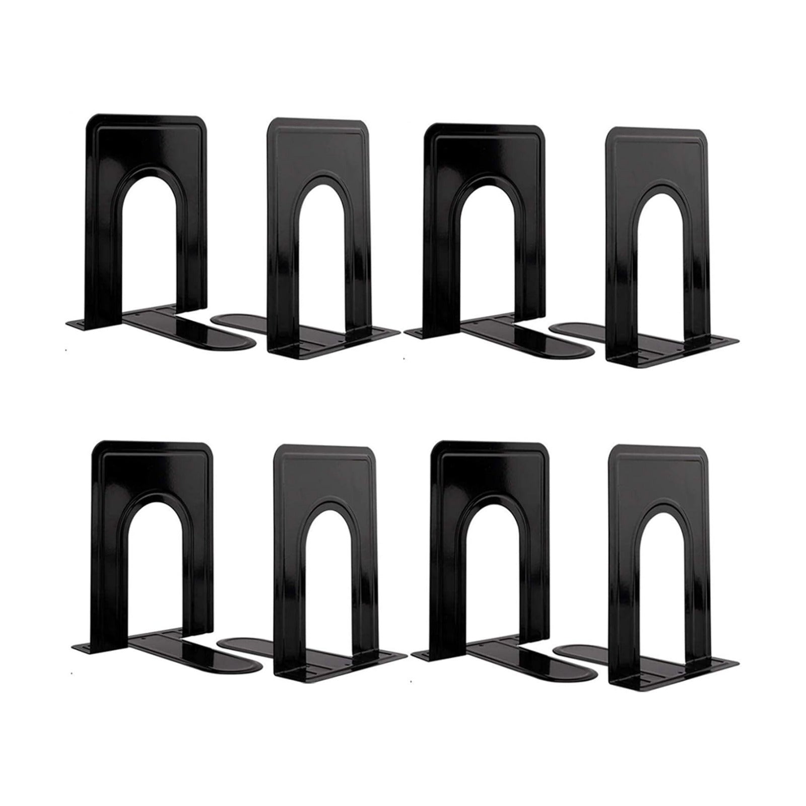 Metal Book Ends / 4 Pair / Black / 6.5 x 5