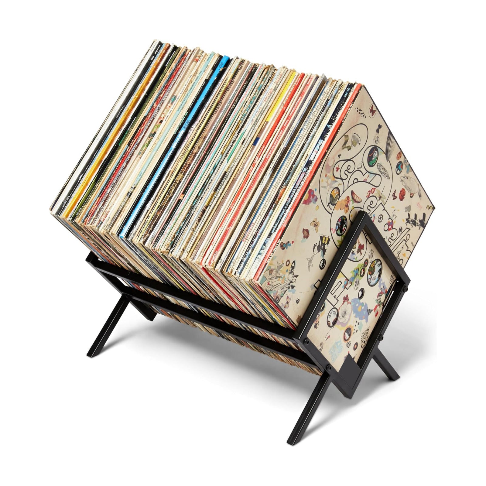 MODERN VINYL Record Storage Racks - Easy Assembly Vinyl Record Holder Stand 100 Lps | Sleek Matte Black LP Holder Stand