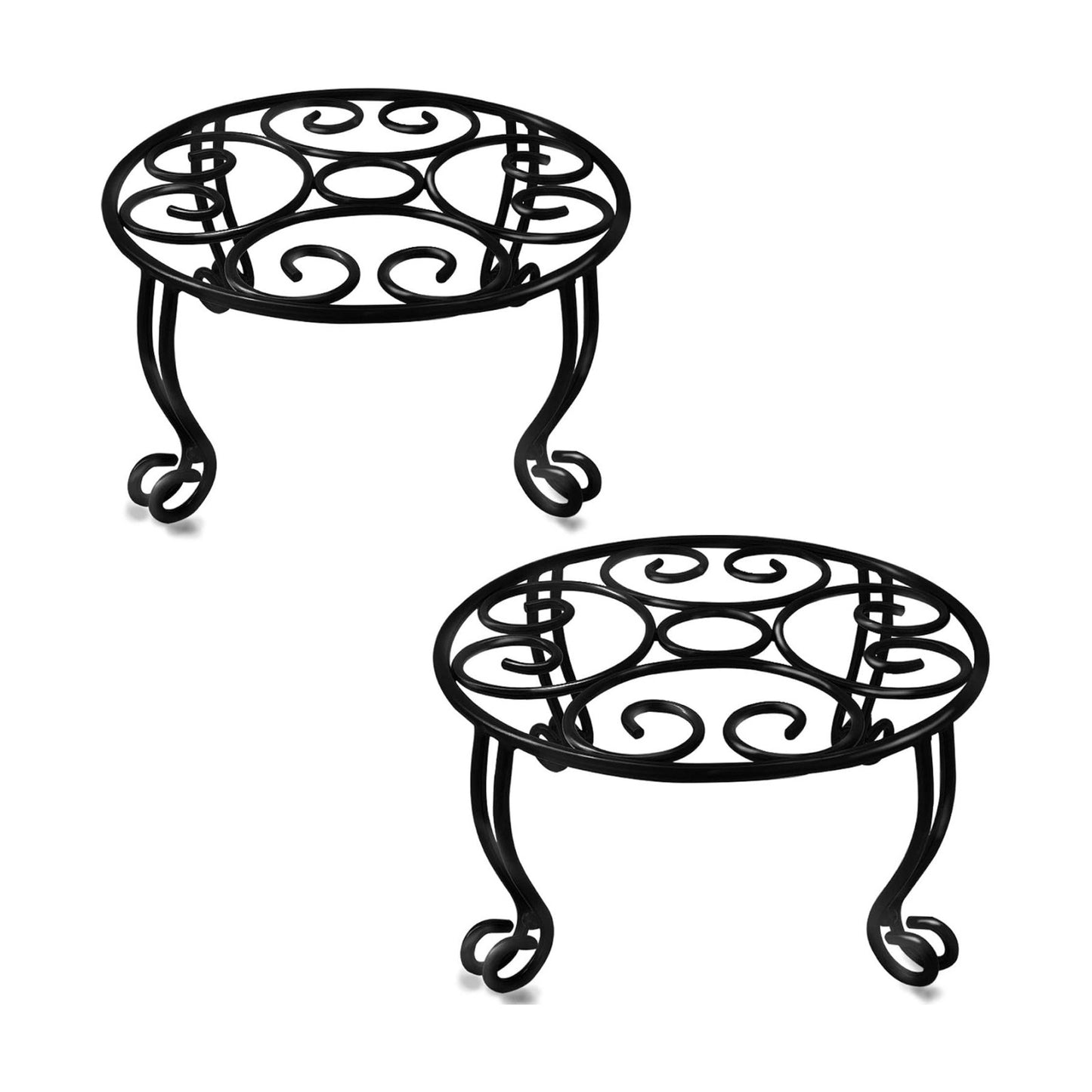 TREEZITEK 2 Pack Heavy Duty Iron Plant Stand, 11.8'' Diameter, 6'' Tall, Black, Powder Coated, Round, Sturdy & Stable