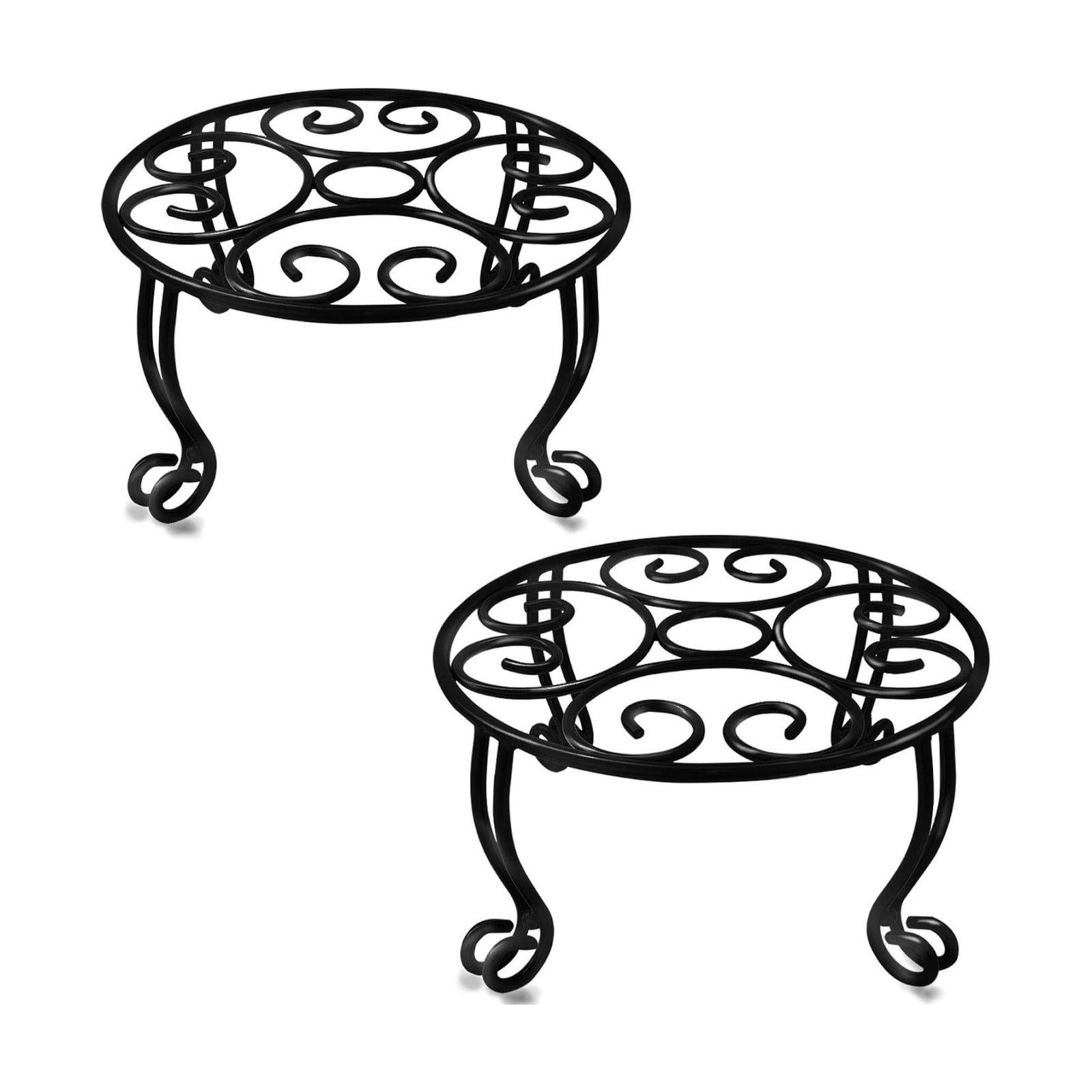 TREEZITEK 2 Pack Heavy Duty Iron Plant Stand, 11.8'' Diameter, 6'' Tall, Black, Powder Coated, Round, Sturdy & Stable