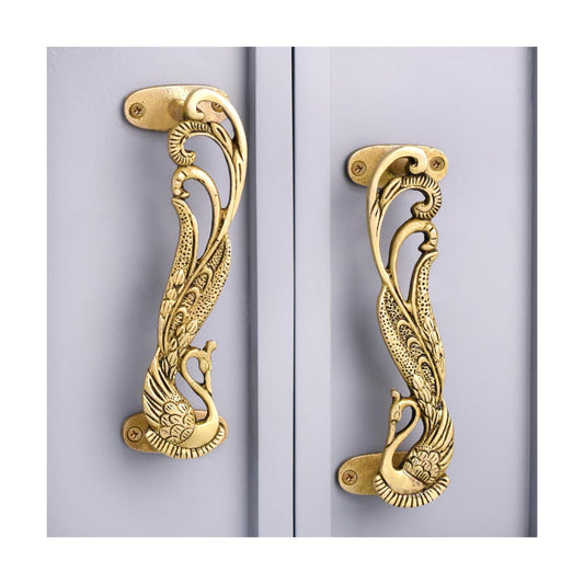 1 Pair Peacock Decorative Door Handles Interior Vintage Door Pulls Antique Brass Cabinet / Gold