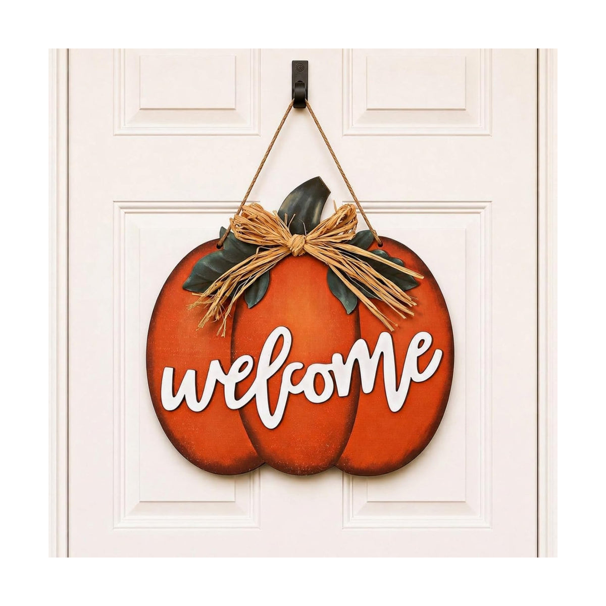 Jetec Fall Door Decor, Wooden Fall Pumpkin Welcome Sign Hanger, Orange