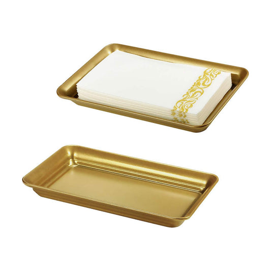 Vintage Farmhouse Decor Metal Vanity Tray / Gold / 9.9 x 5.9 x 1.1 / Set of 2