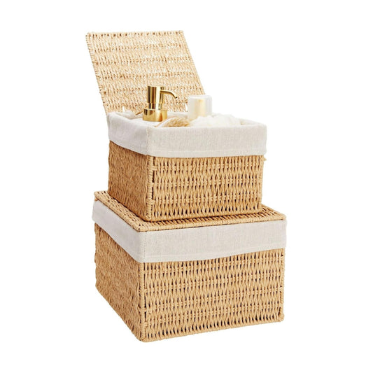 Wicker Storage Bins / Brown / 10 x 10 x 7 / Set of 2