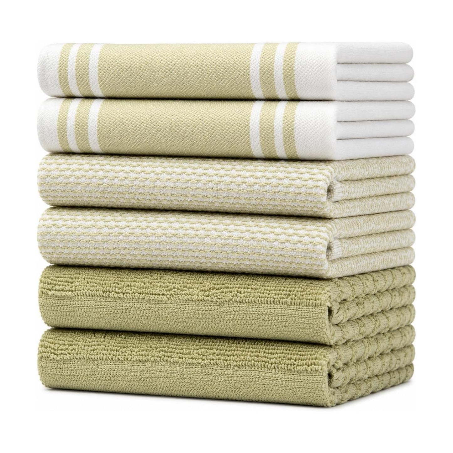 Premium Kitchen Towels 6 Pack 100% Cotton 20"x28" Dish Towels - Sage Wide | Large Flat & Terry Kitchen Linen Set with
